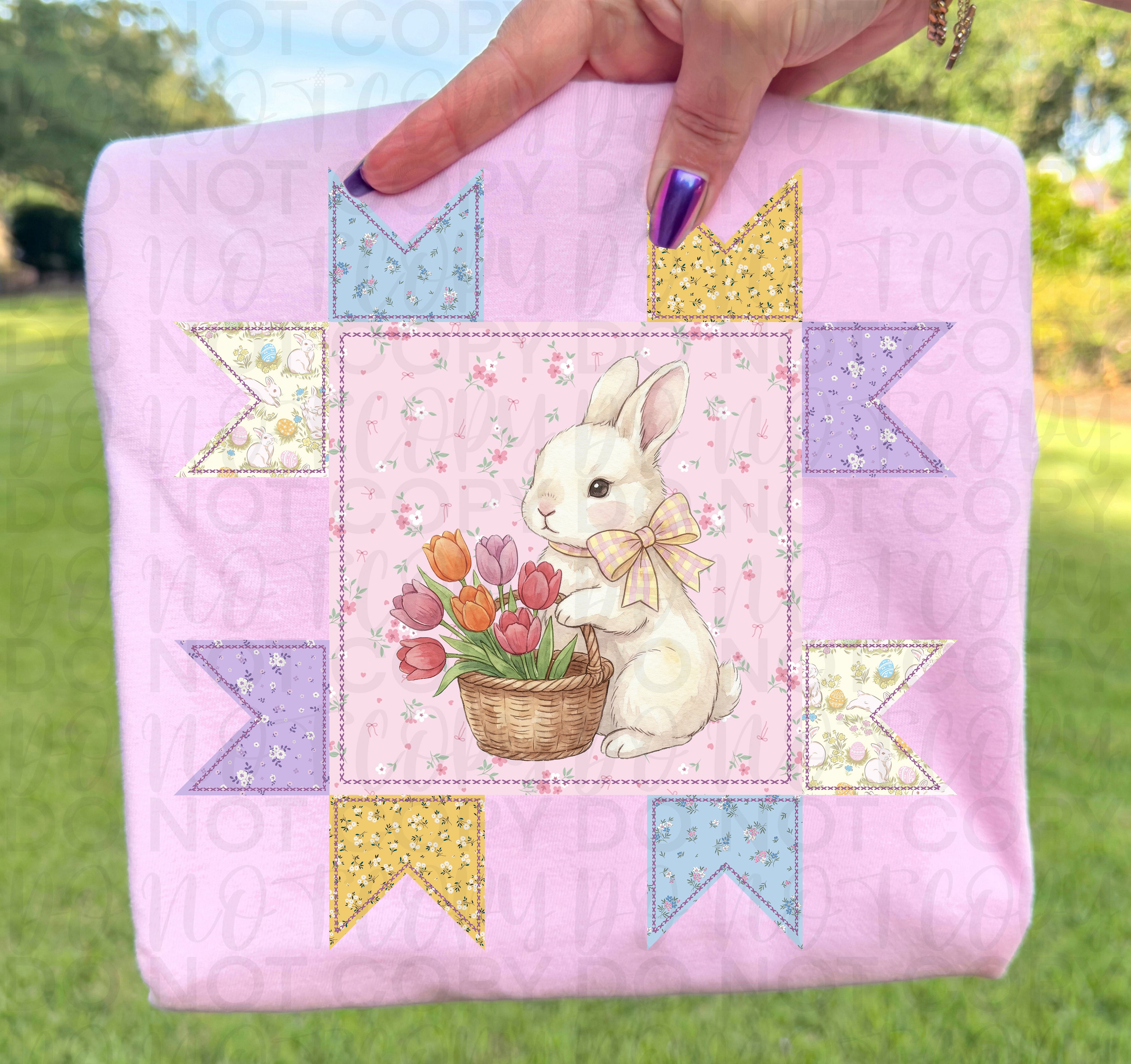 Vintage Patchwork Easter Bunny PNG