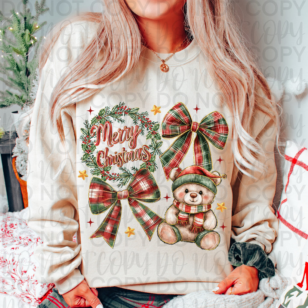 Teddy Bear Christmas Coquette PNG