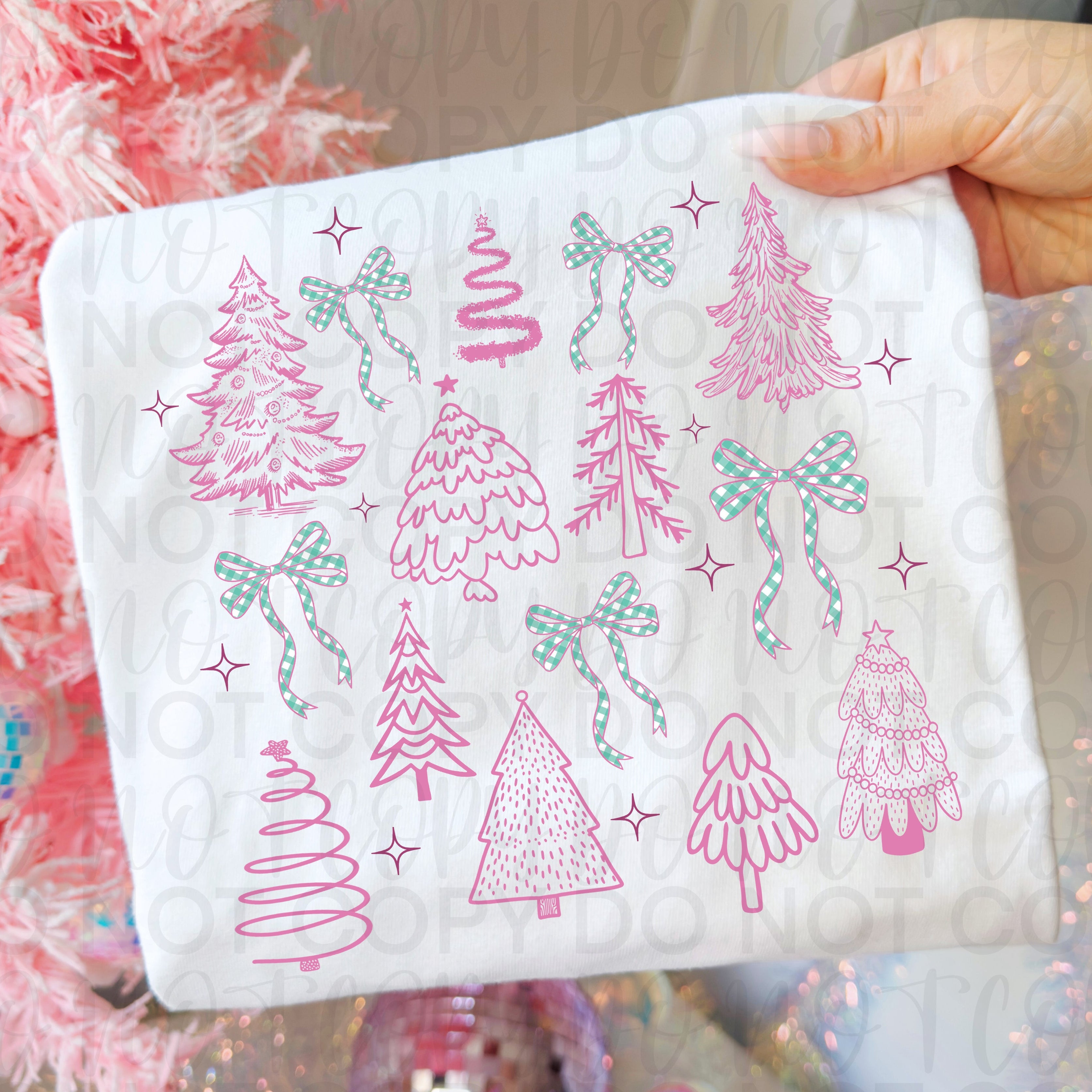 Pink Christmas Tree Doodle Coquette PNG