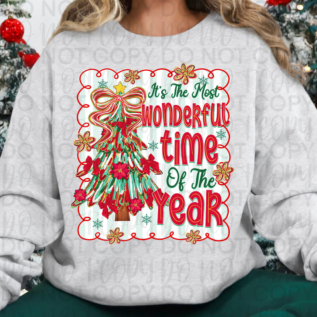 Most Wonderful Time Year Christmas Png, Preppy, Panel, Christmas Tree Bow