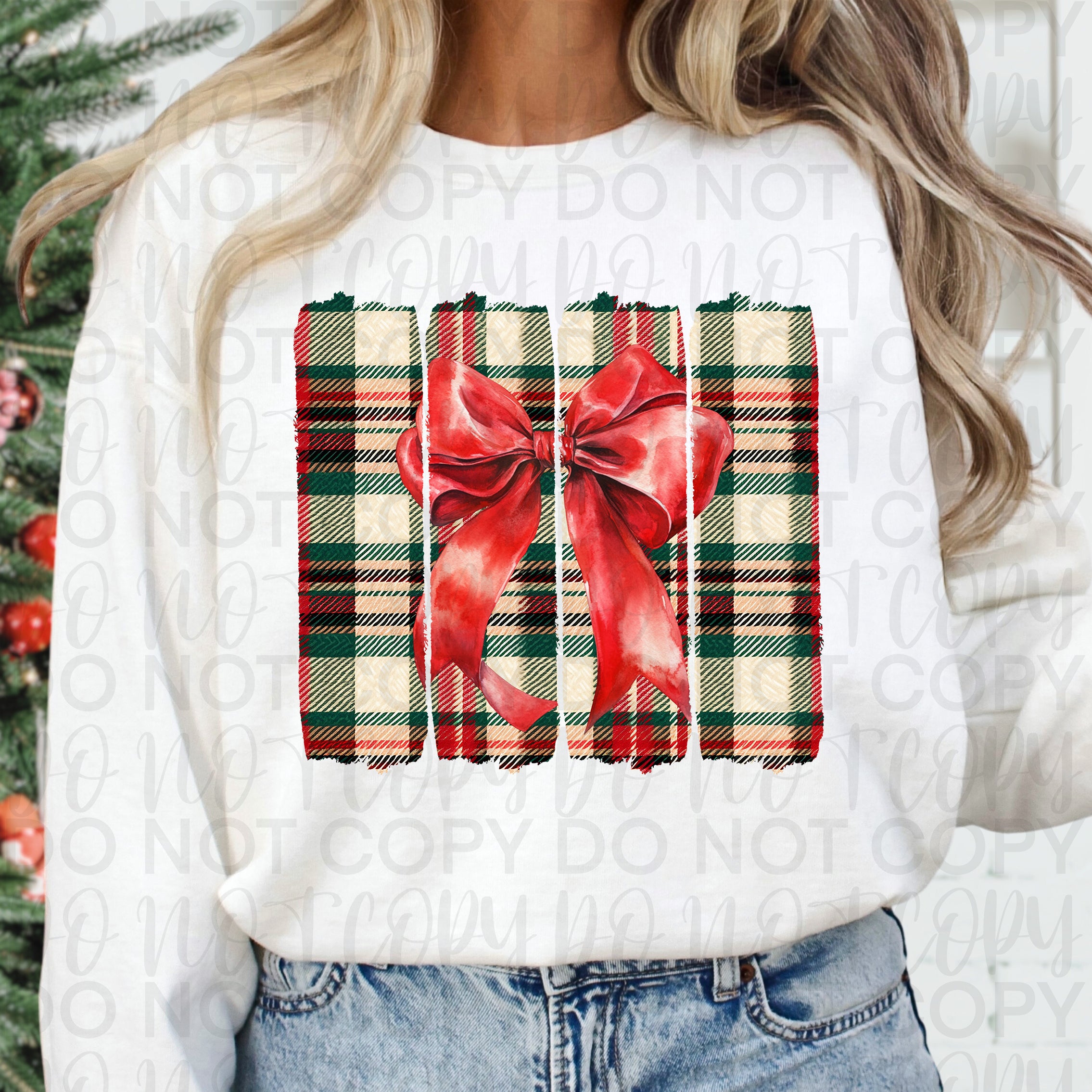 Plaid Christmas Bow Brushstroke PNG
