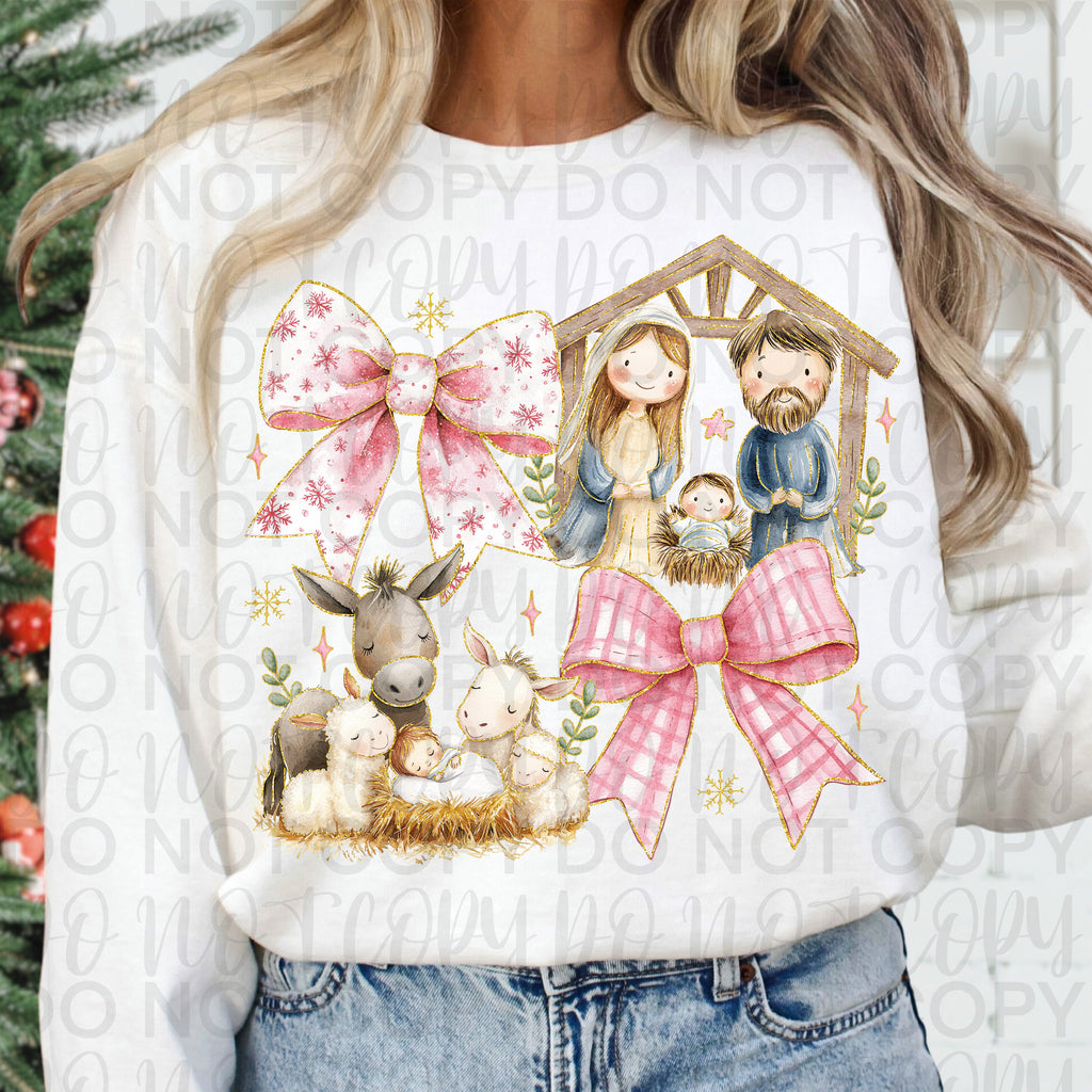 Christian Christmas Coquette Nativity Scene PNG