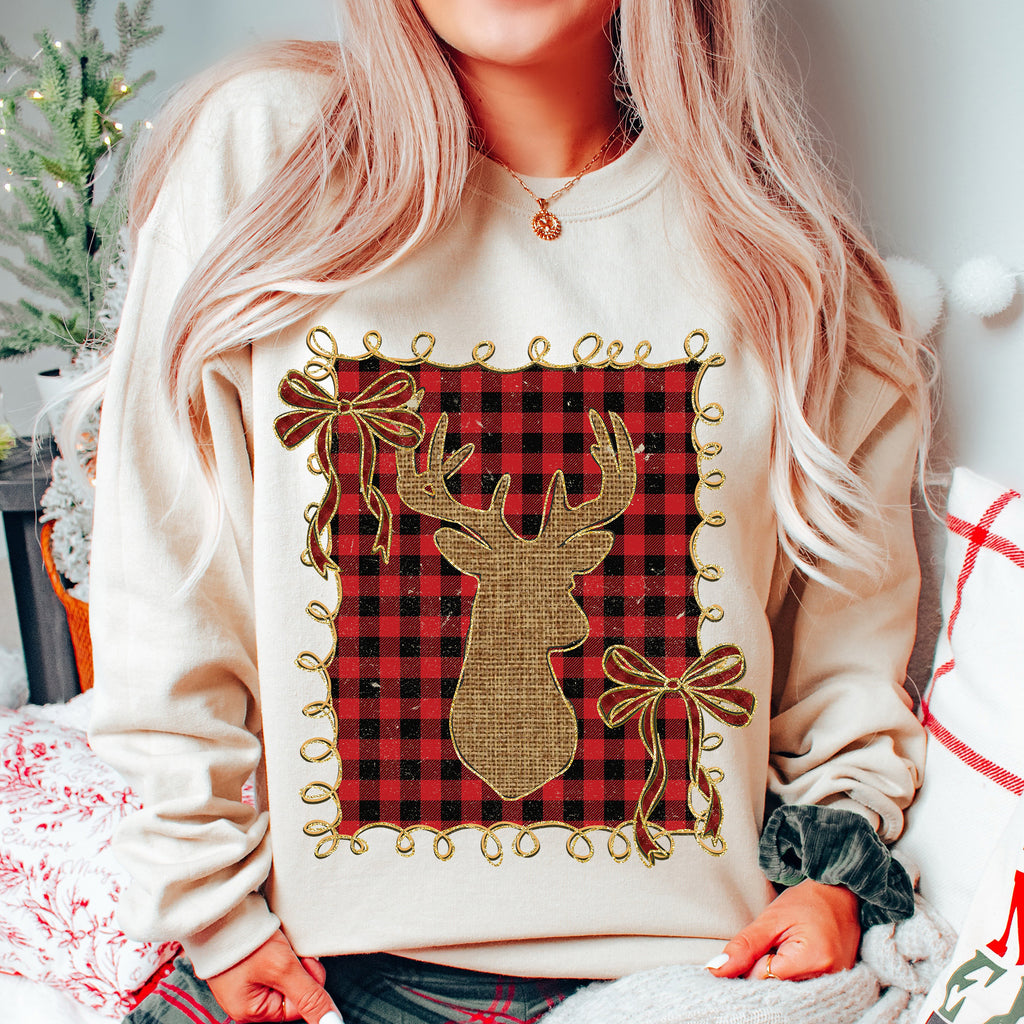 Plaid Christmas Reindeer Coquette PNG