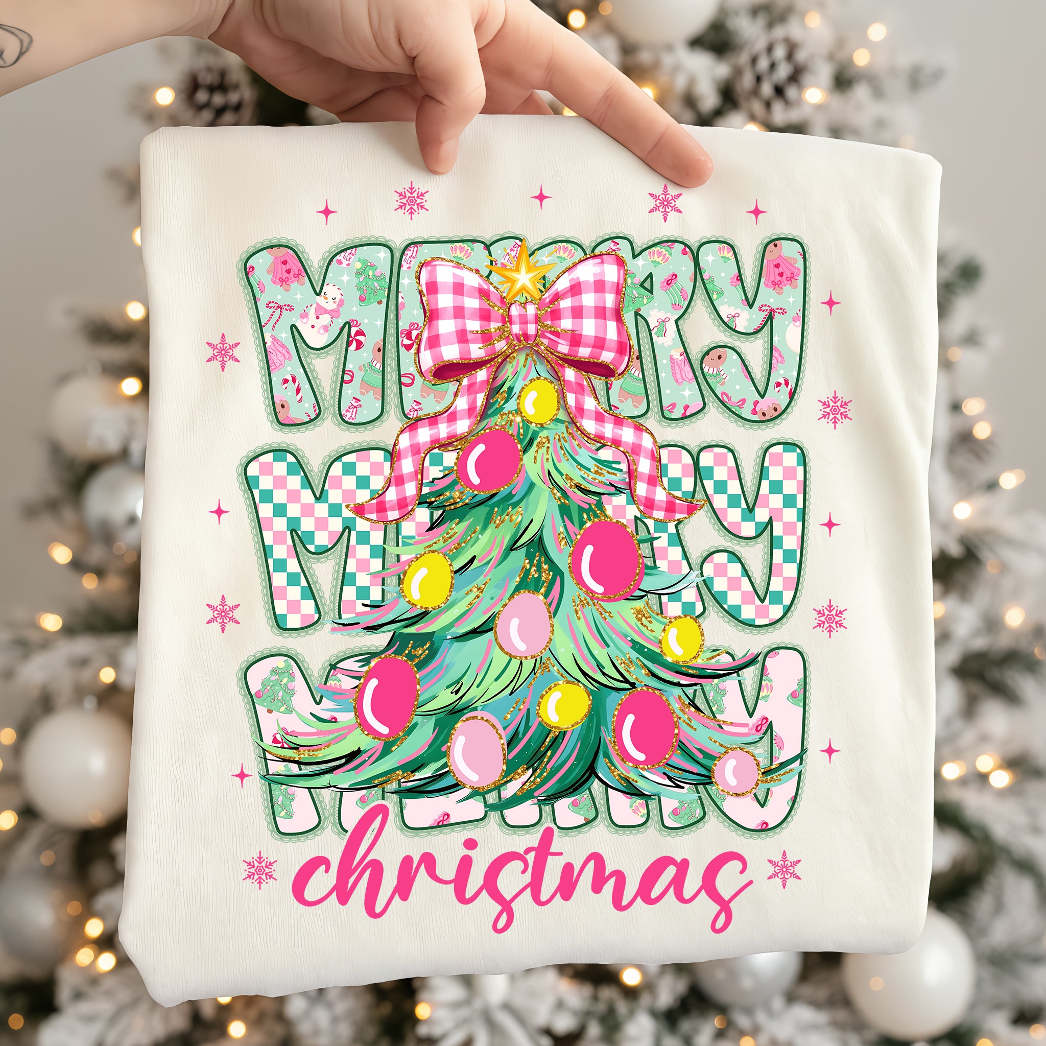 Preppy Pink Merry Christmas PNG