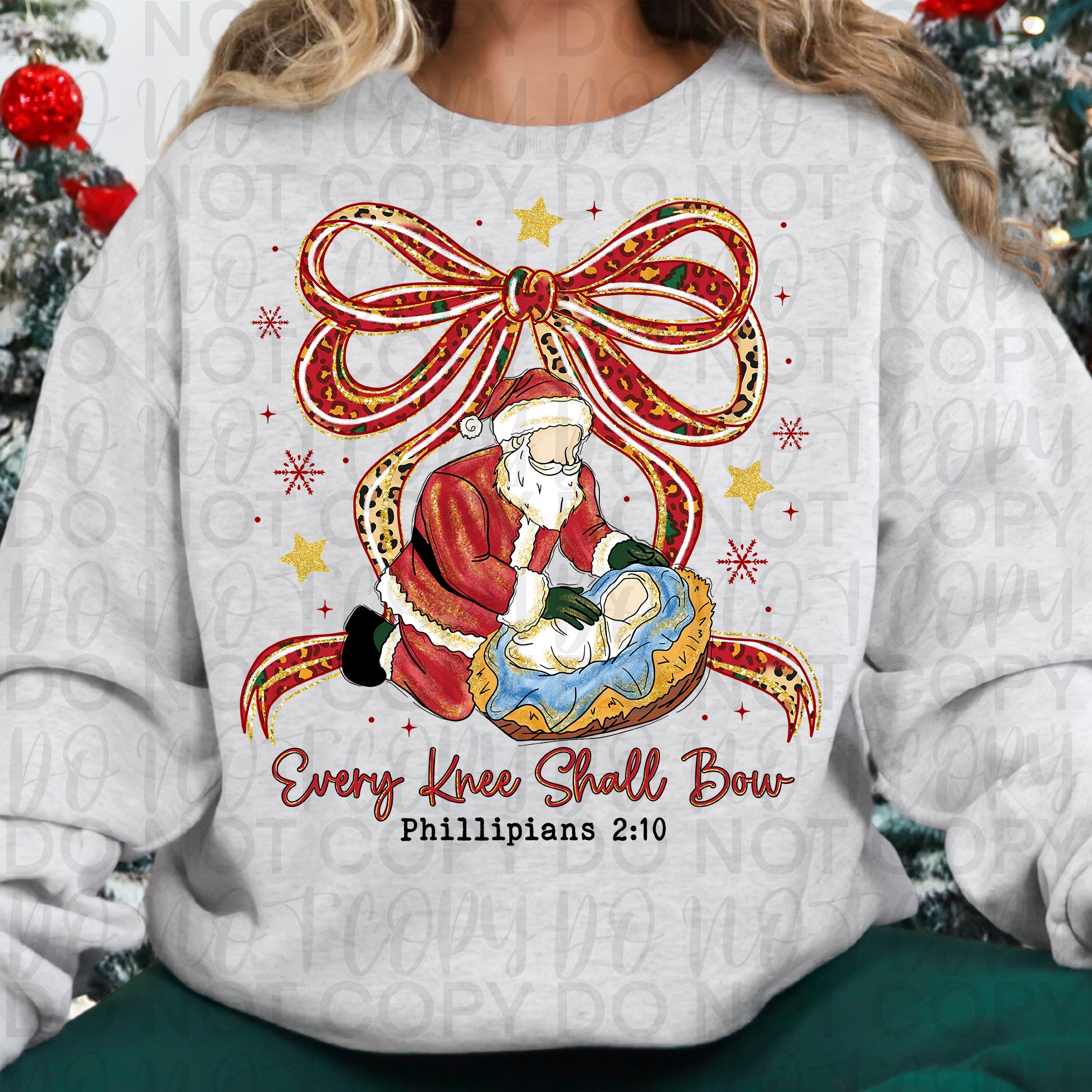 Christian Christmas Every Knee Shall Bow Png, Kneeling Santa, Christmas Coquette Bow
