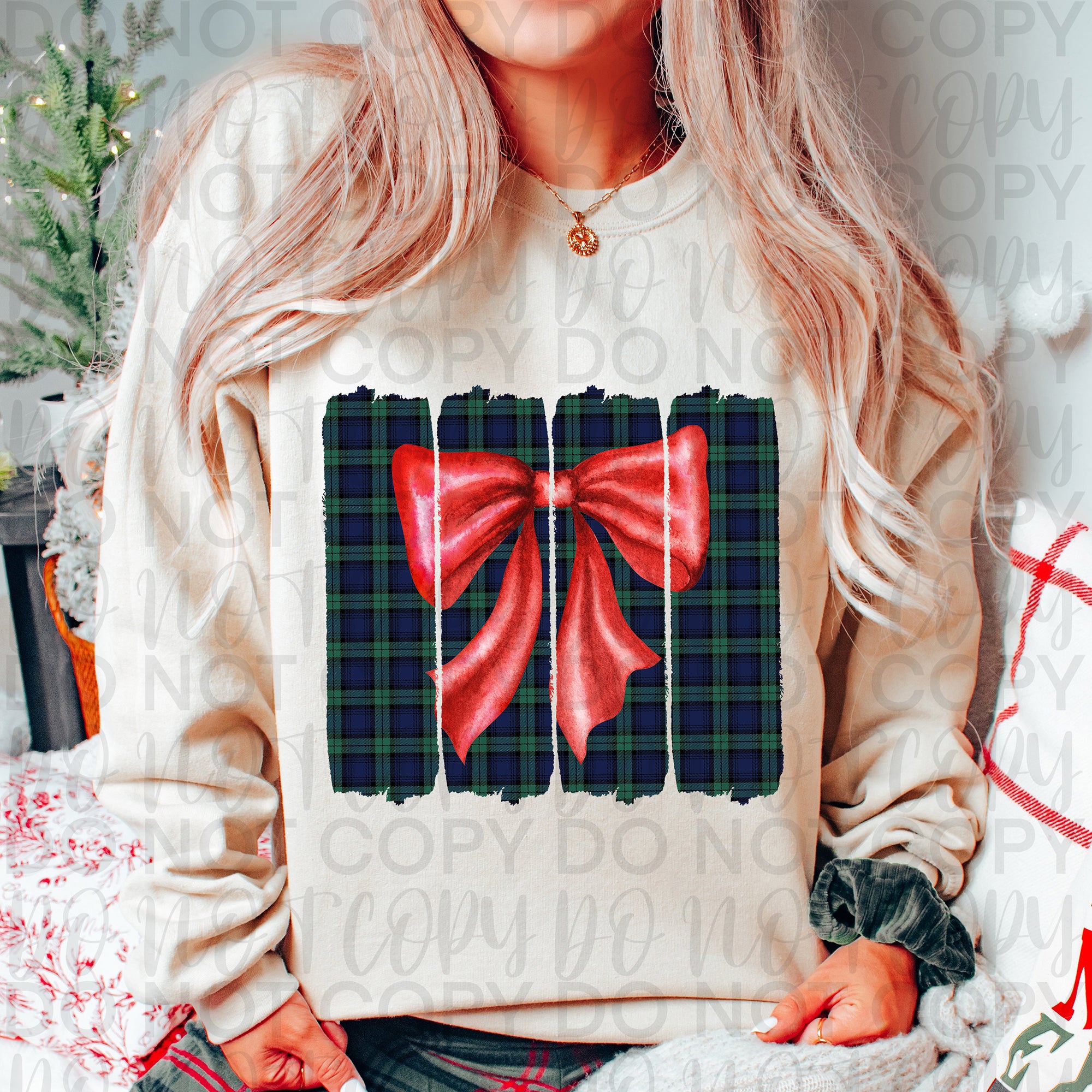 Coquette Plaid Christmas Brushstroke PNG