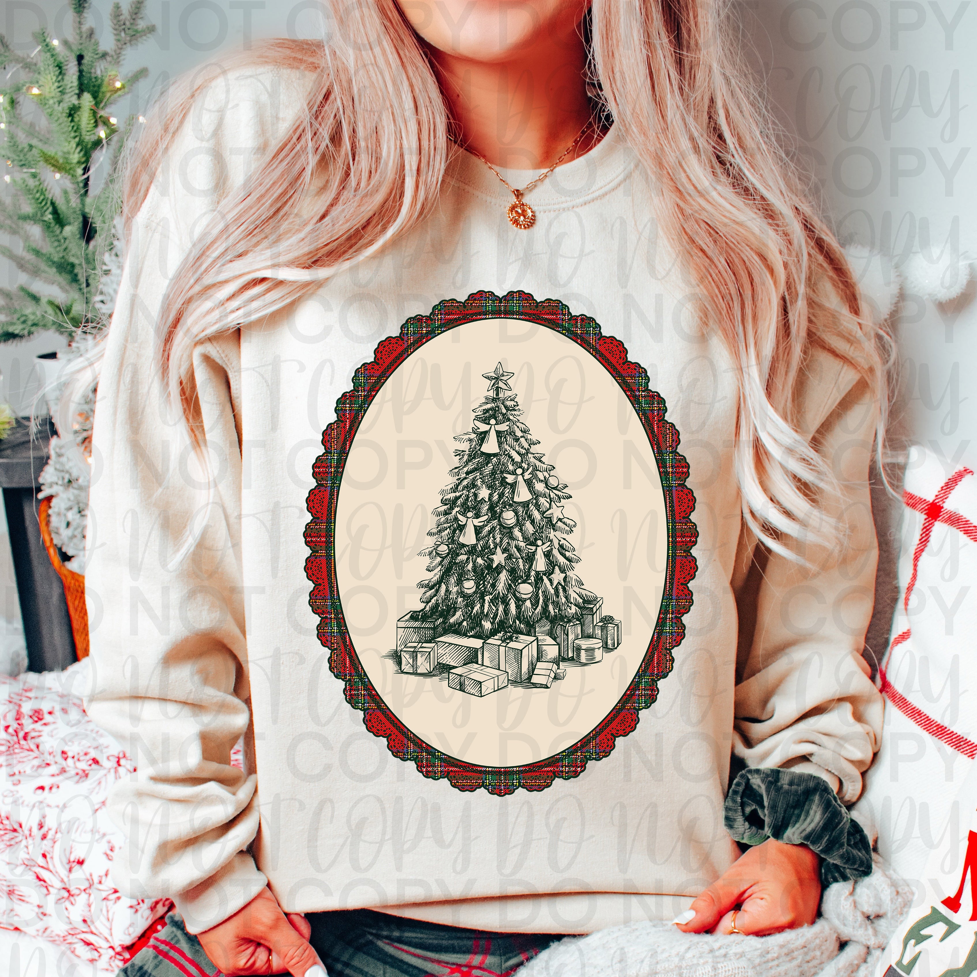 Vintage Christmas Tree Frame PNG