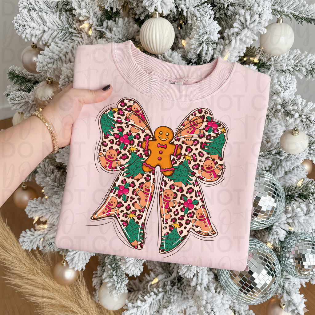 Leopard Christmas Gingerbread Bow PNG