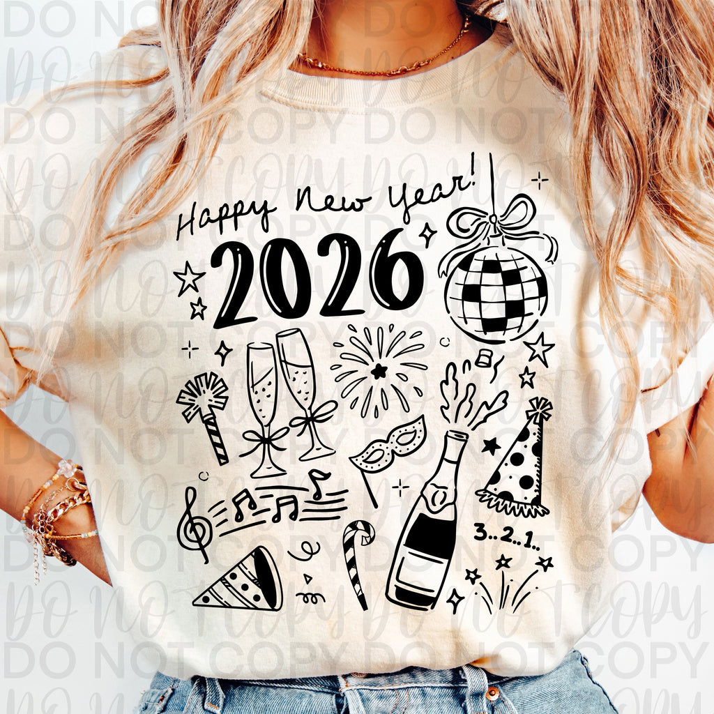 New Years 2026 Doodle PNG
