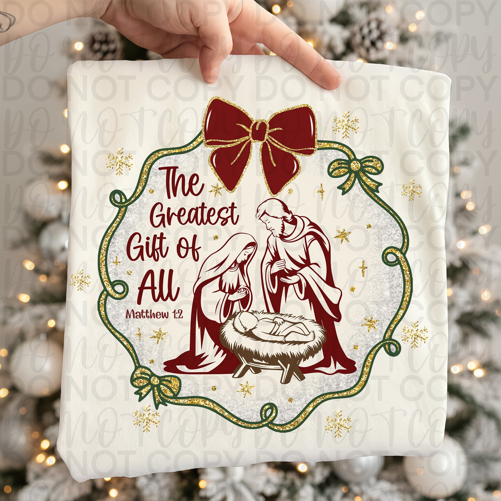 Christian Christmas Greatest Gift of All Coquette Frame PNG