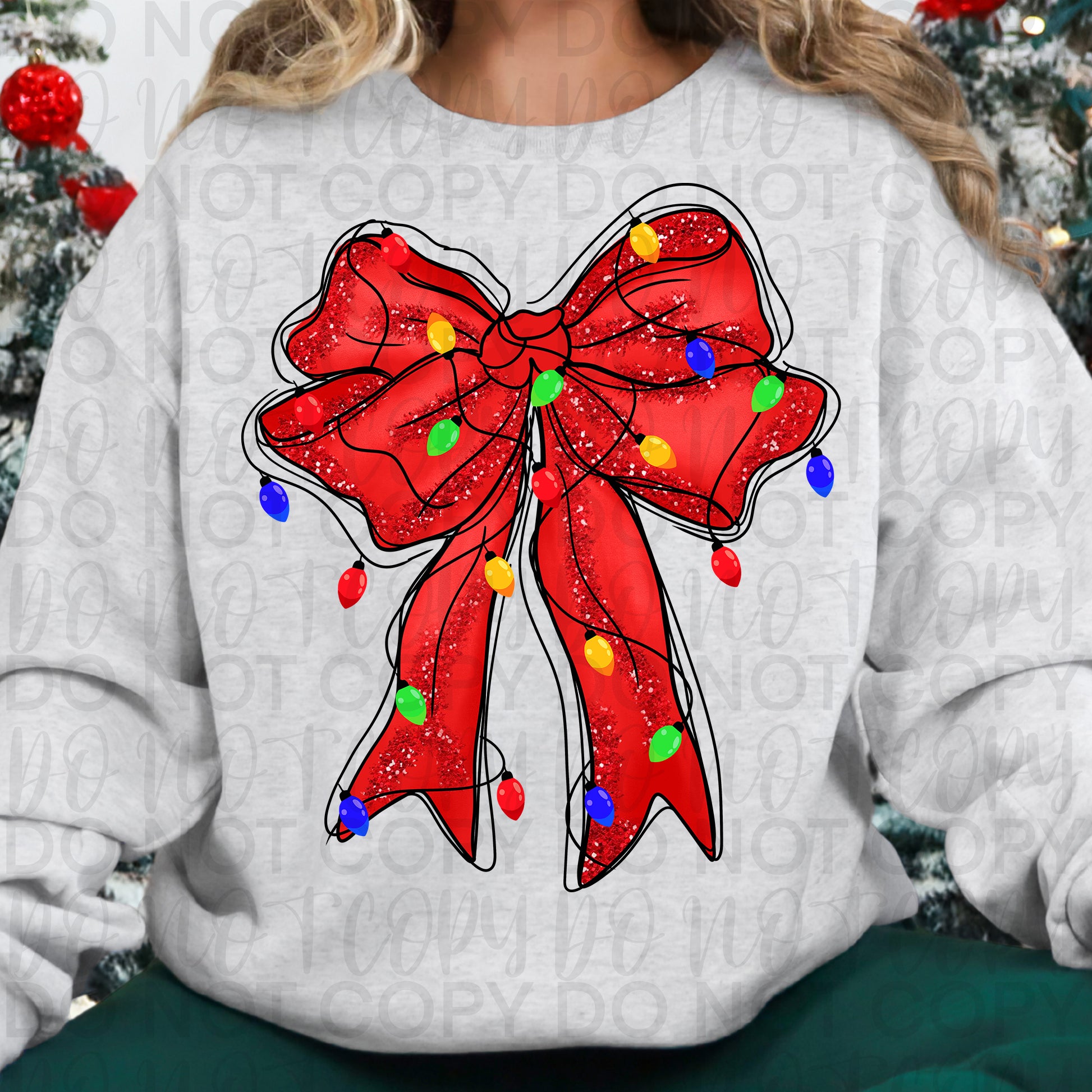 Christmas Lights Coquette Bow PNG