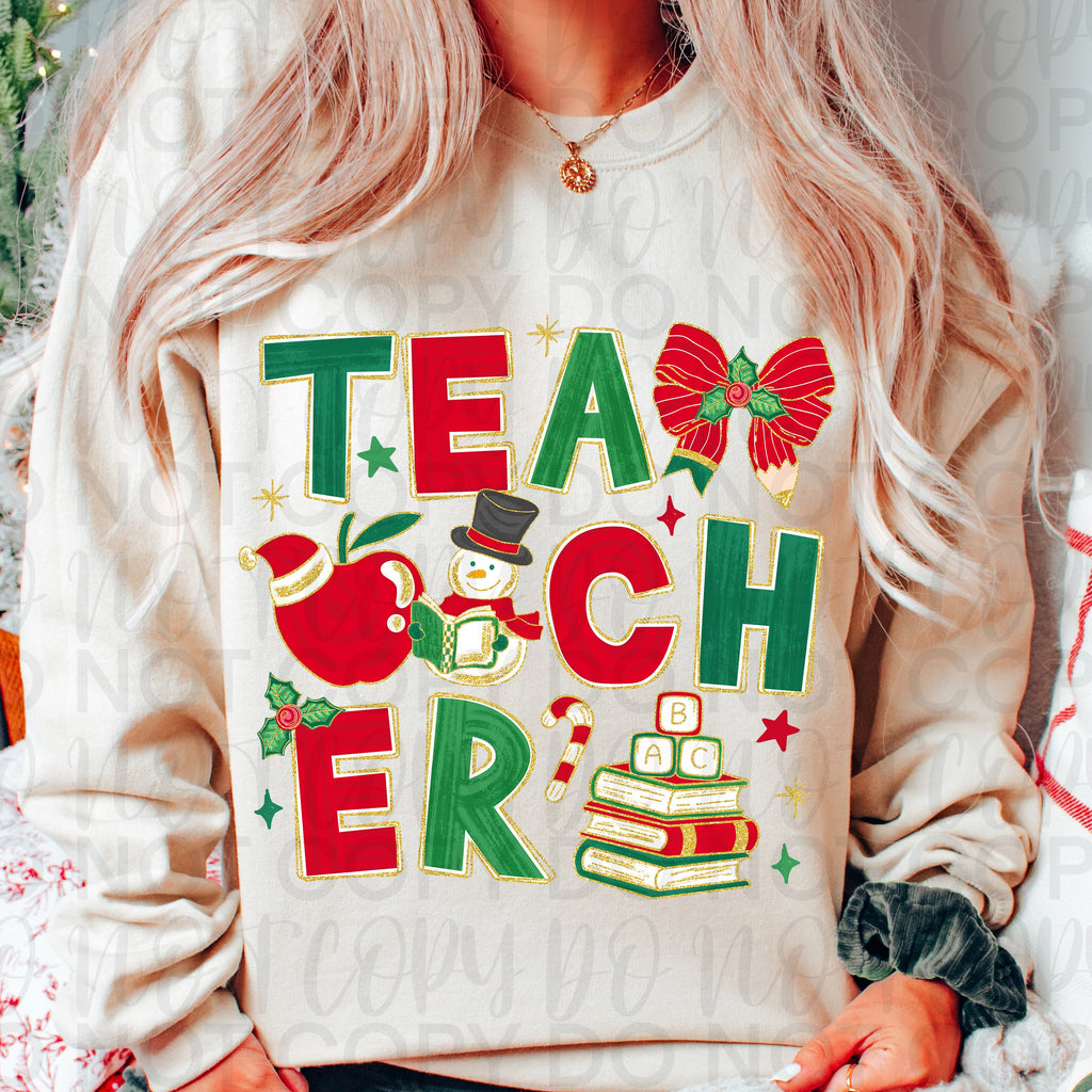 Teacher Christmas Doodle PNG