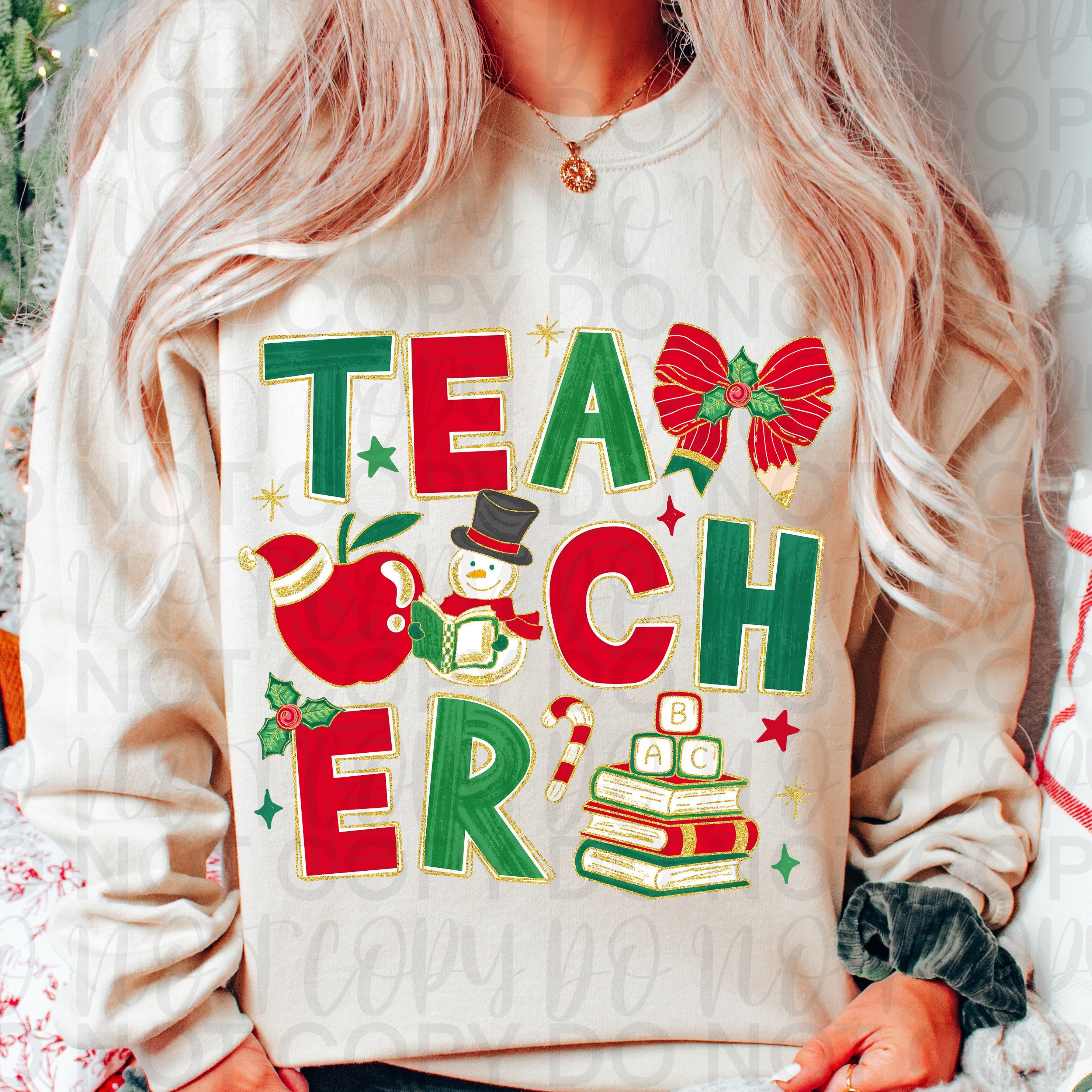 Teacher Christmas Doodle PNG