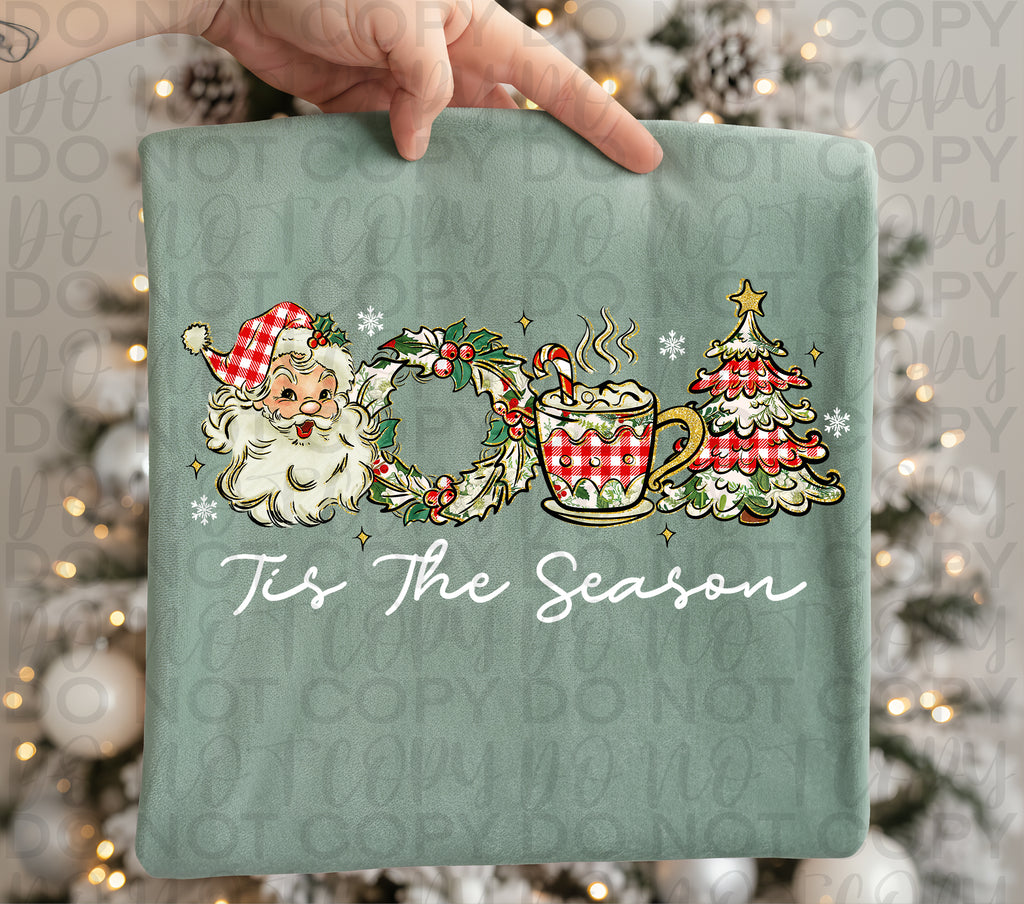 Retro Christmas Tis the Season PNG, Retro Santa, Plaid Christmas