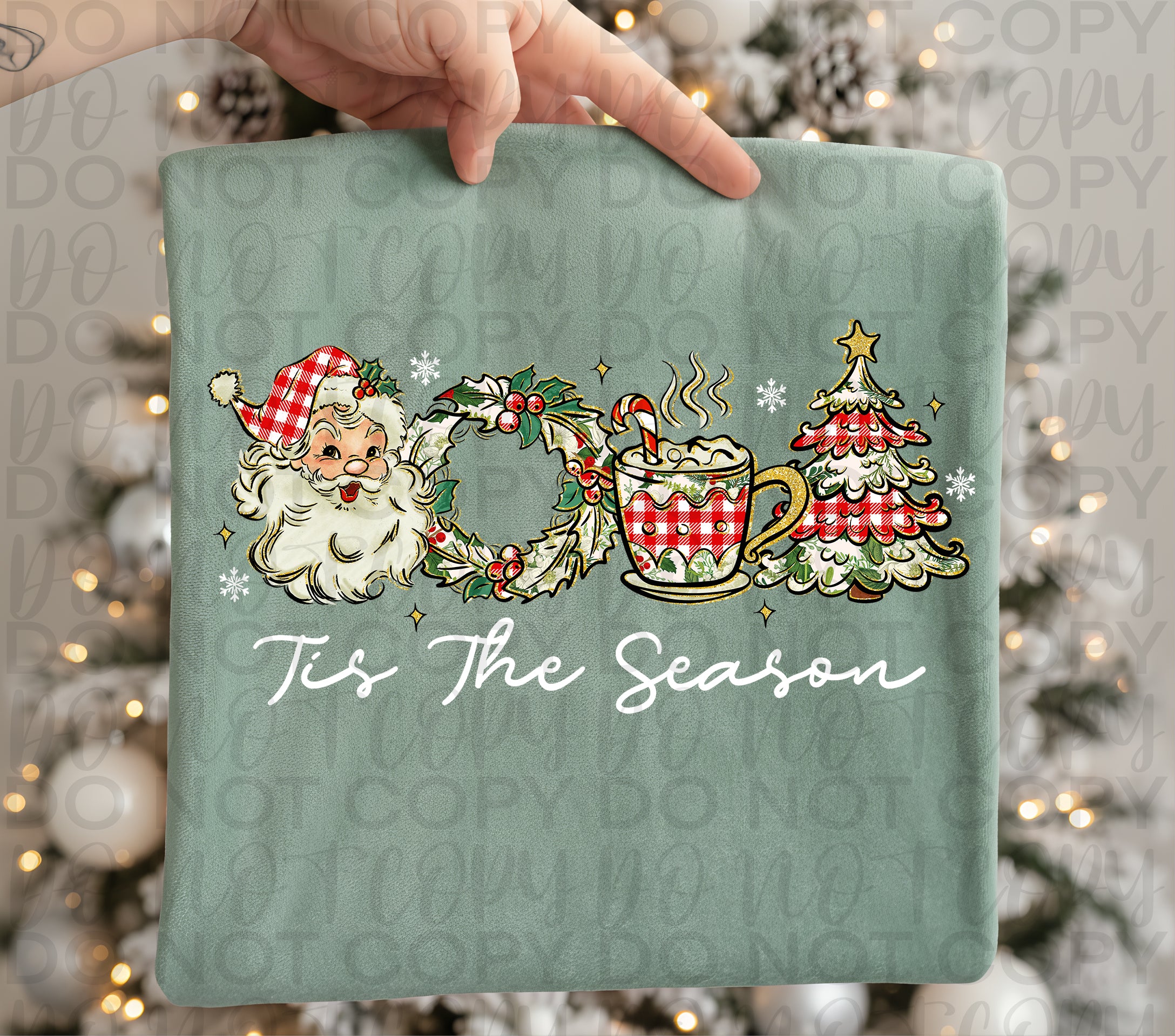 Retro Christmas Tis the Season PNG, Retro Santa, Plaid Christmas
