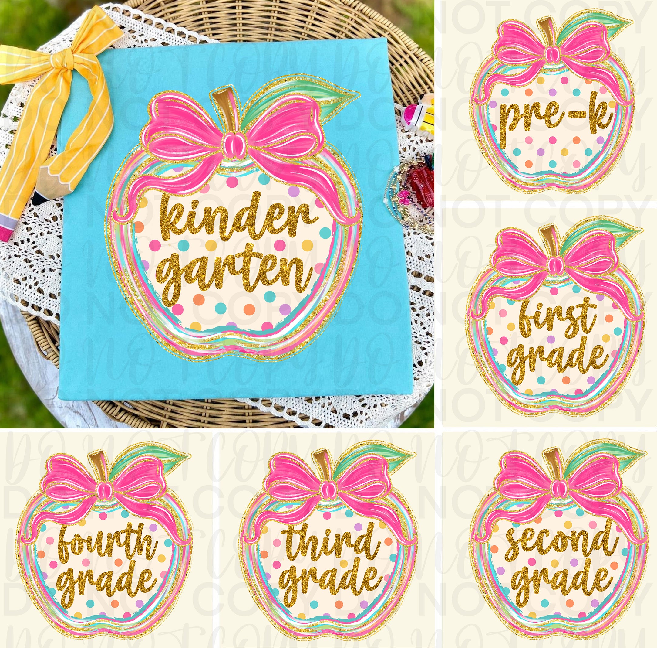 Preppy Back to School Teacher Apple PNG Bundle