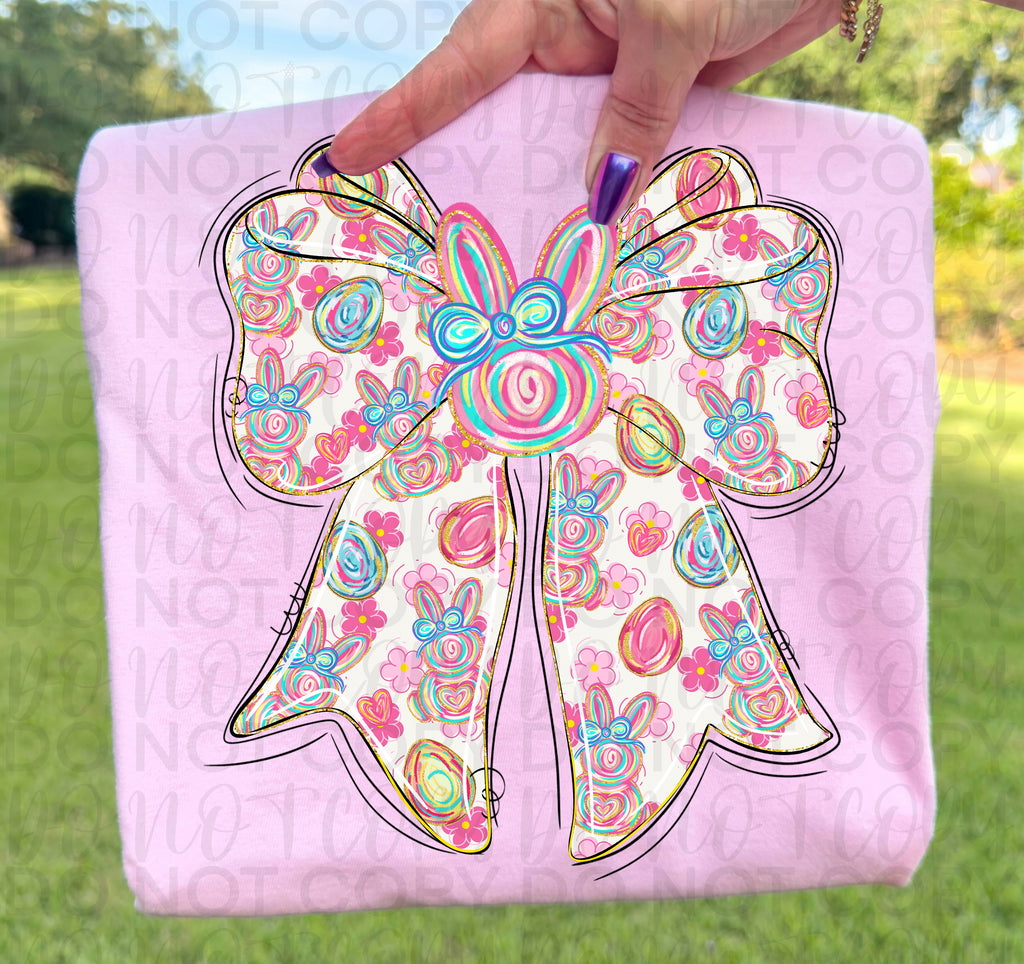Floral Coquette Easter Bunny Bow PNG