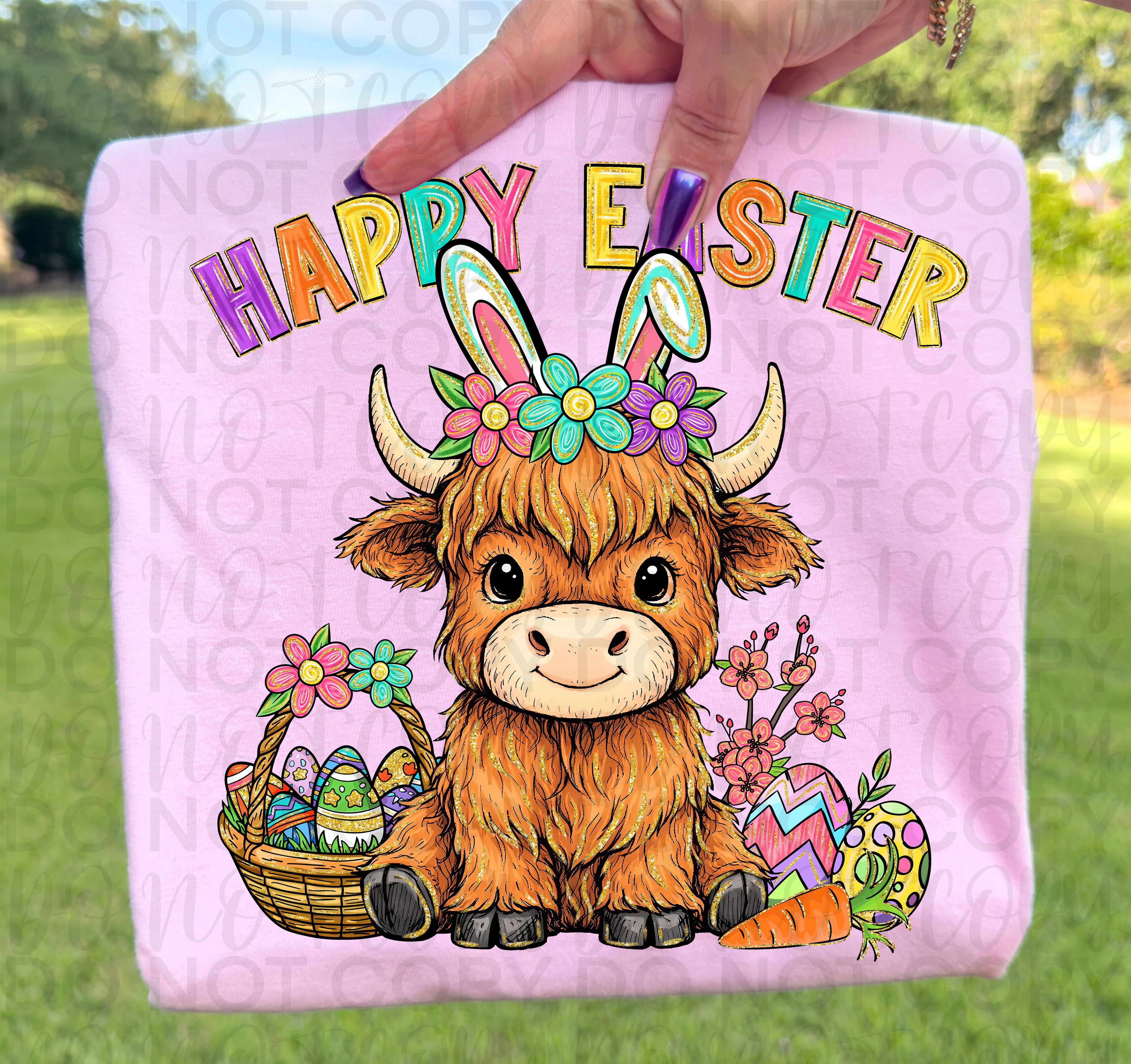 Happy Easter Highland Cow PNG