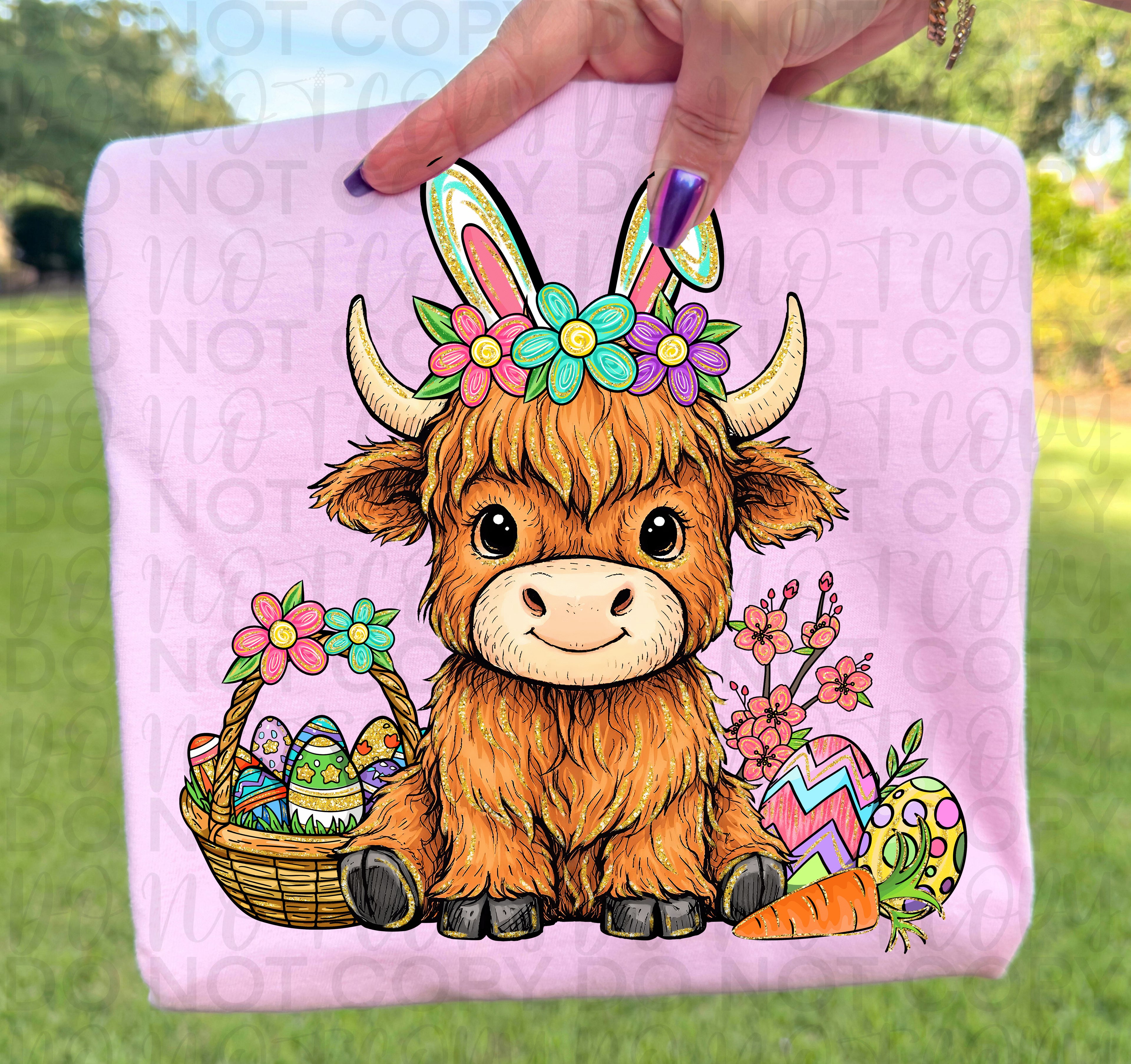 Happy Easter Highland Cow PNG