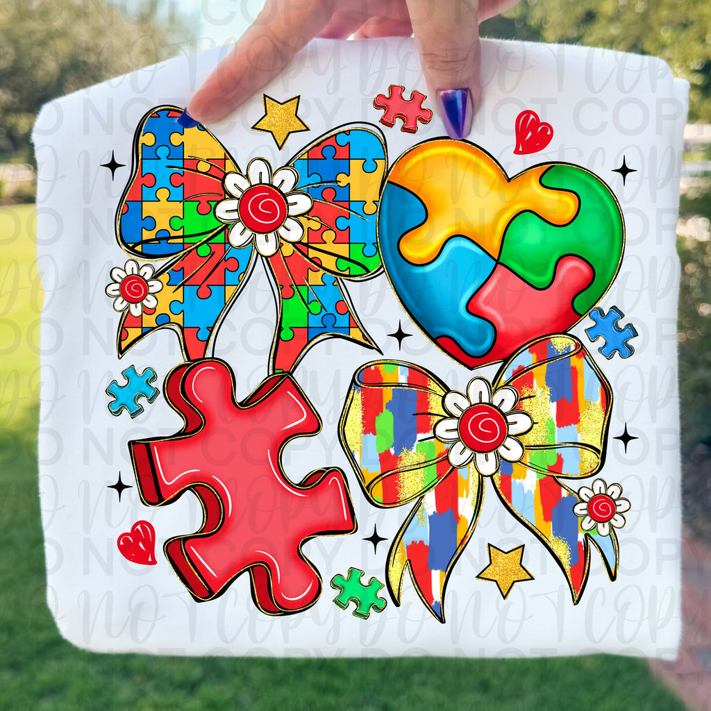 Autism Coquette Bow Collage PNG