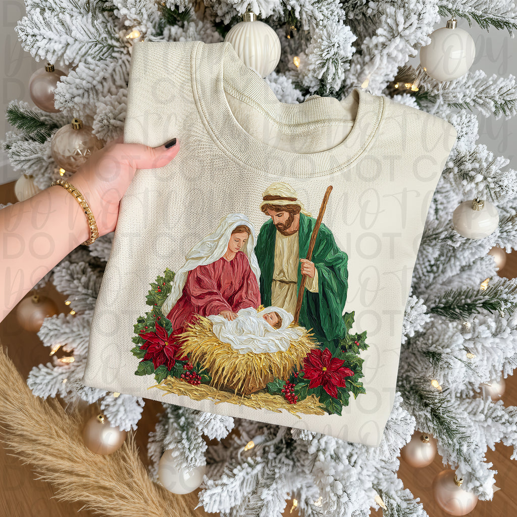 Painted Christian Christmas Nativity Scene PNG