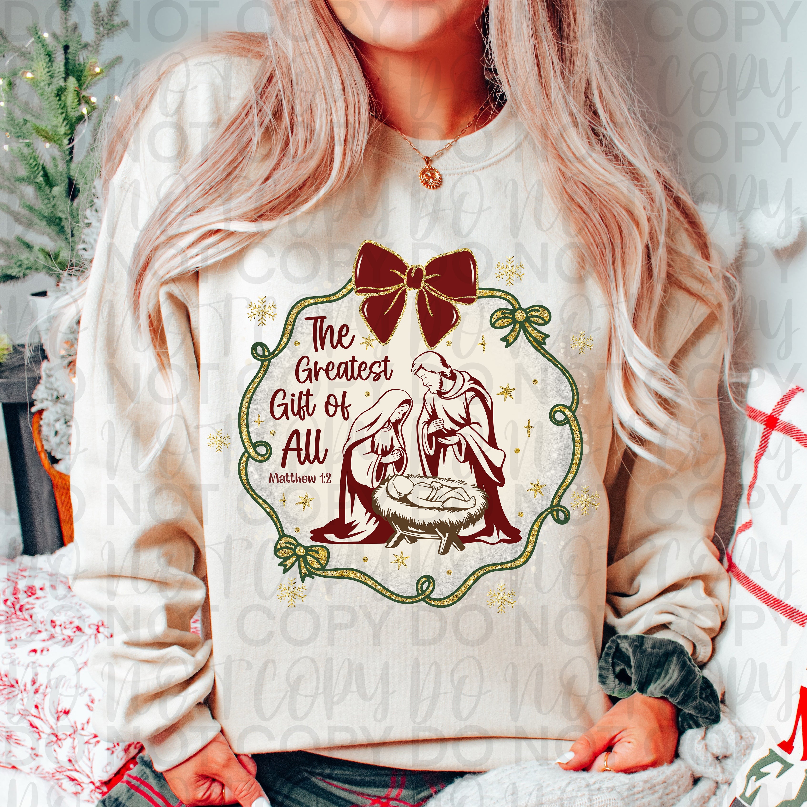 Christian Christmas Greatest Gift of All Coquette Frame PNG