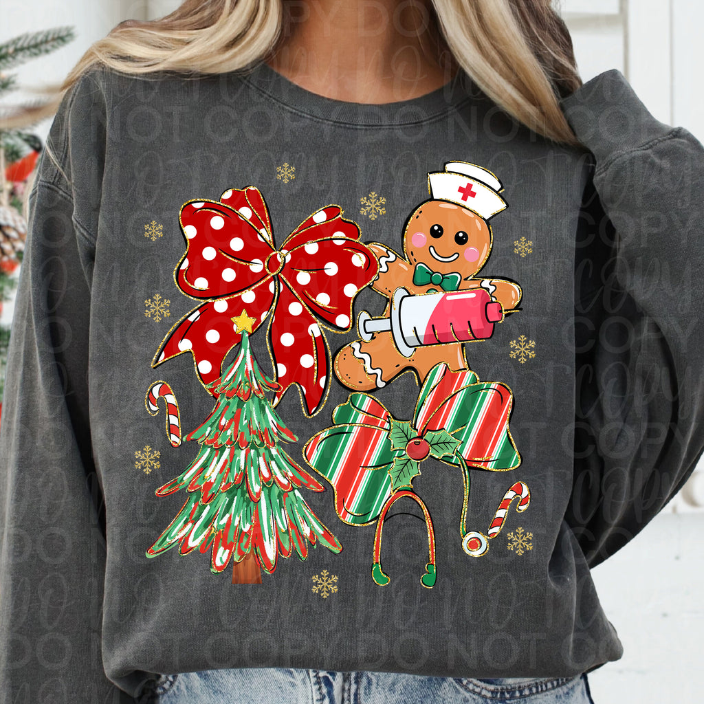 Coquette Nurse Christmas Gingerbread PNG