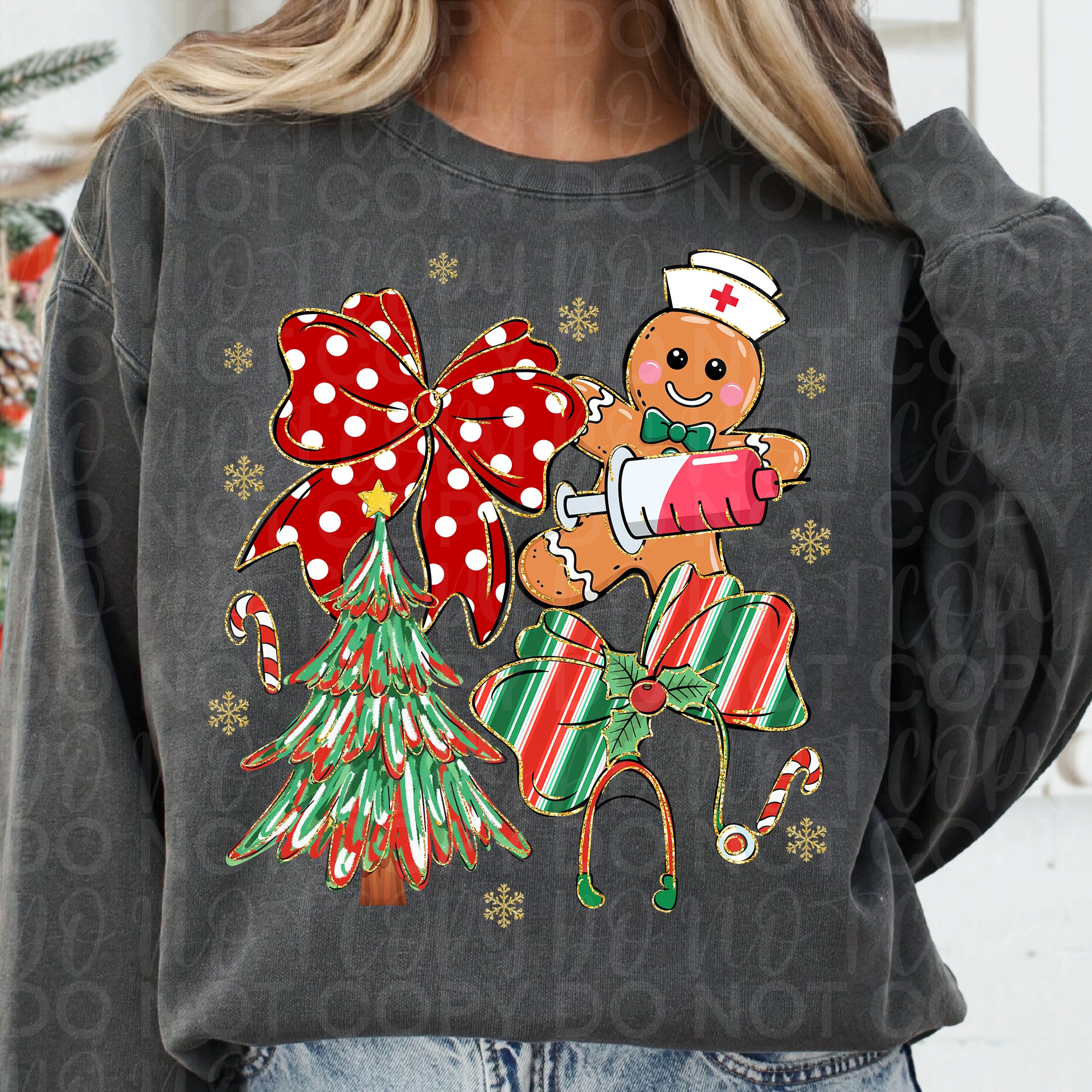 Coquette Nurse Christmas Gingerbread PNG