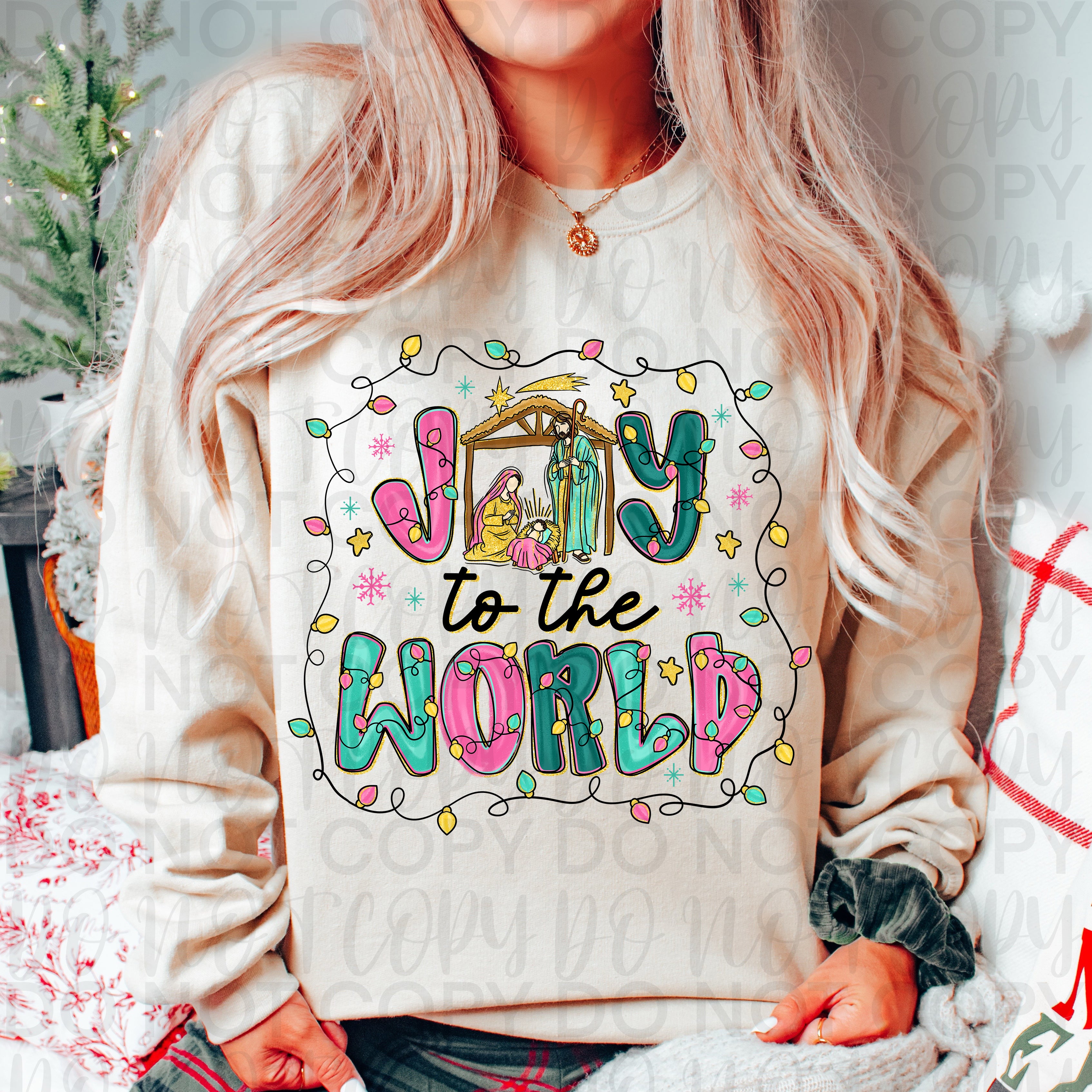 Joy to the World Pink Christmas PNG