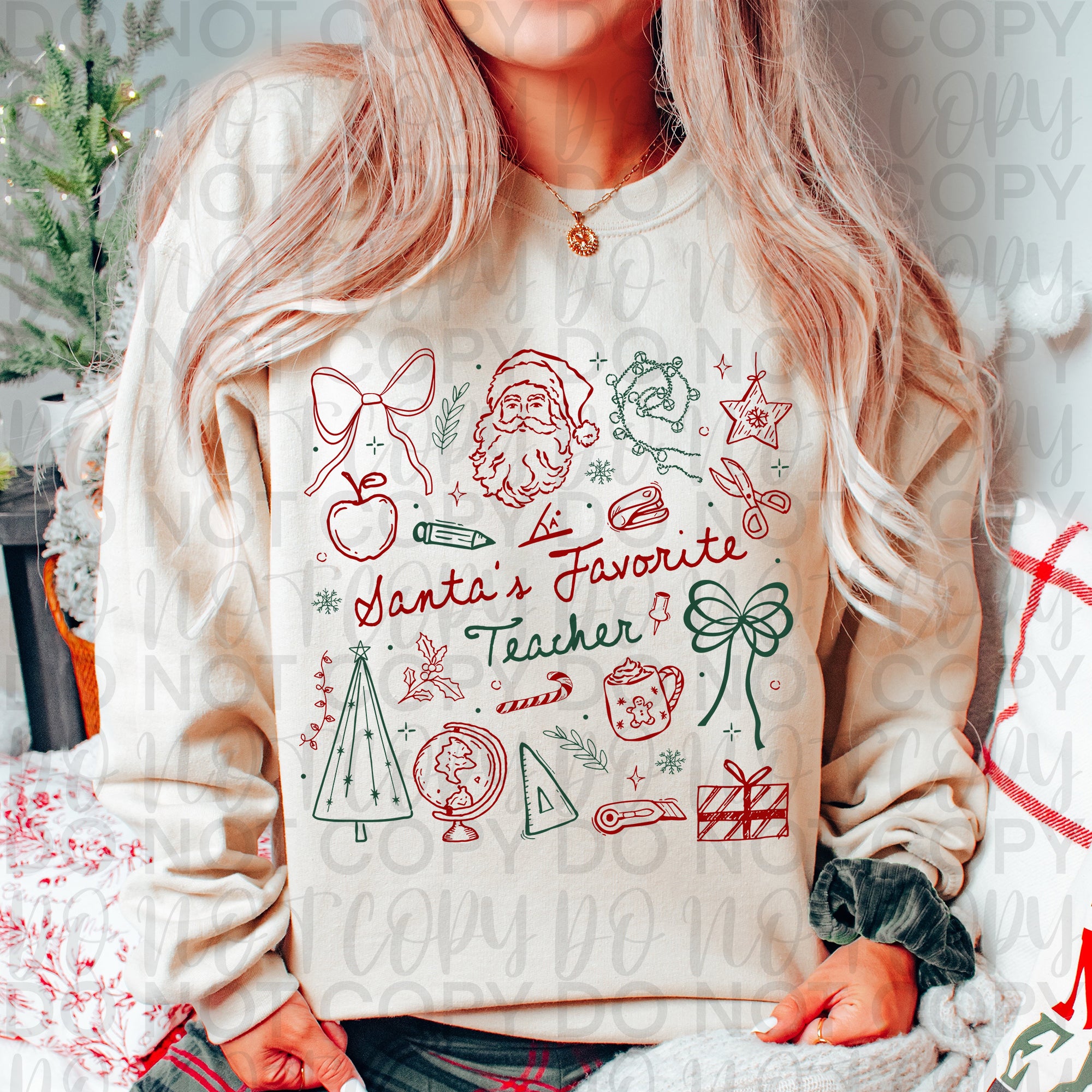 Santas Favorite Teacher Doodle PNG