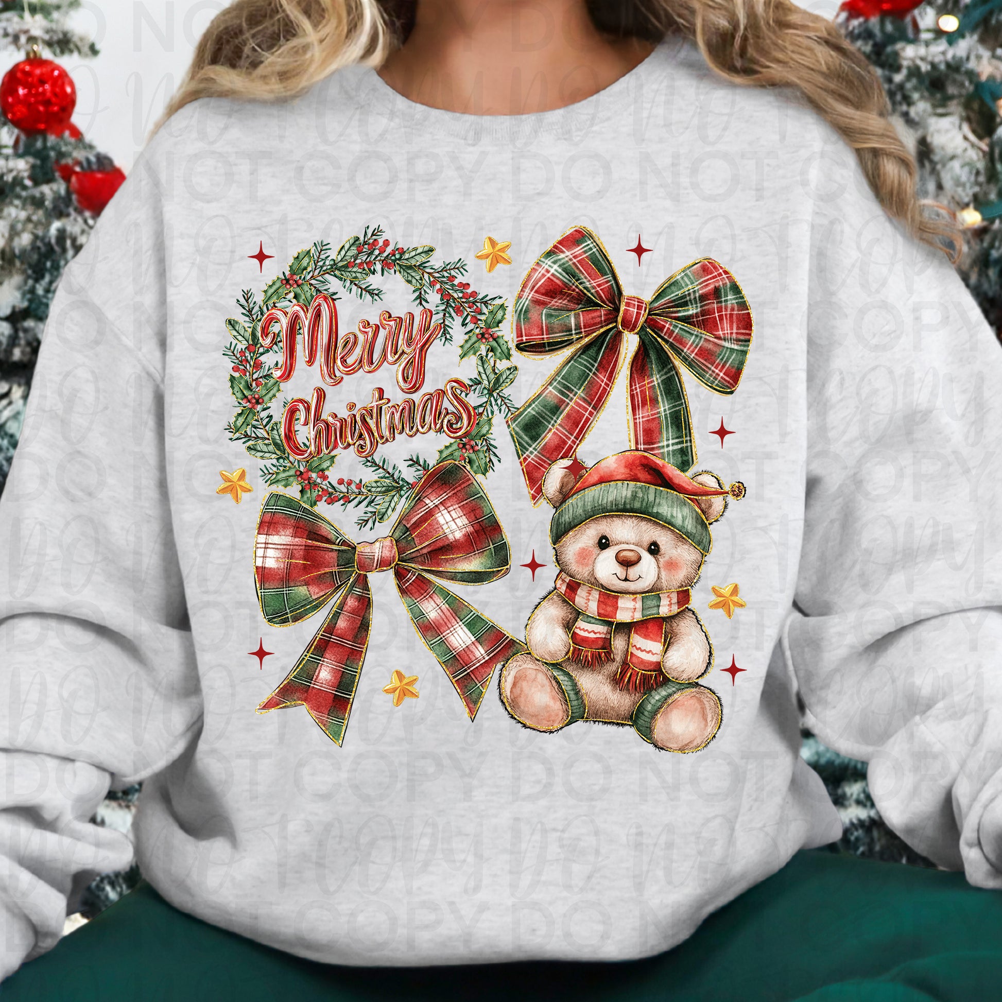 Teddy Bear Christmas Coquette PNG