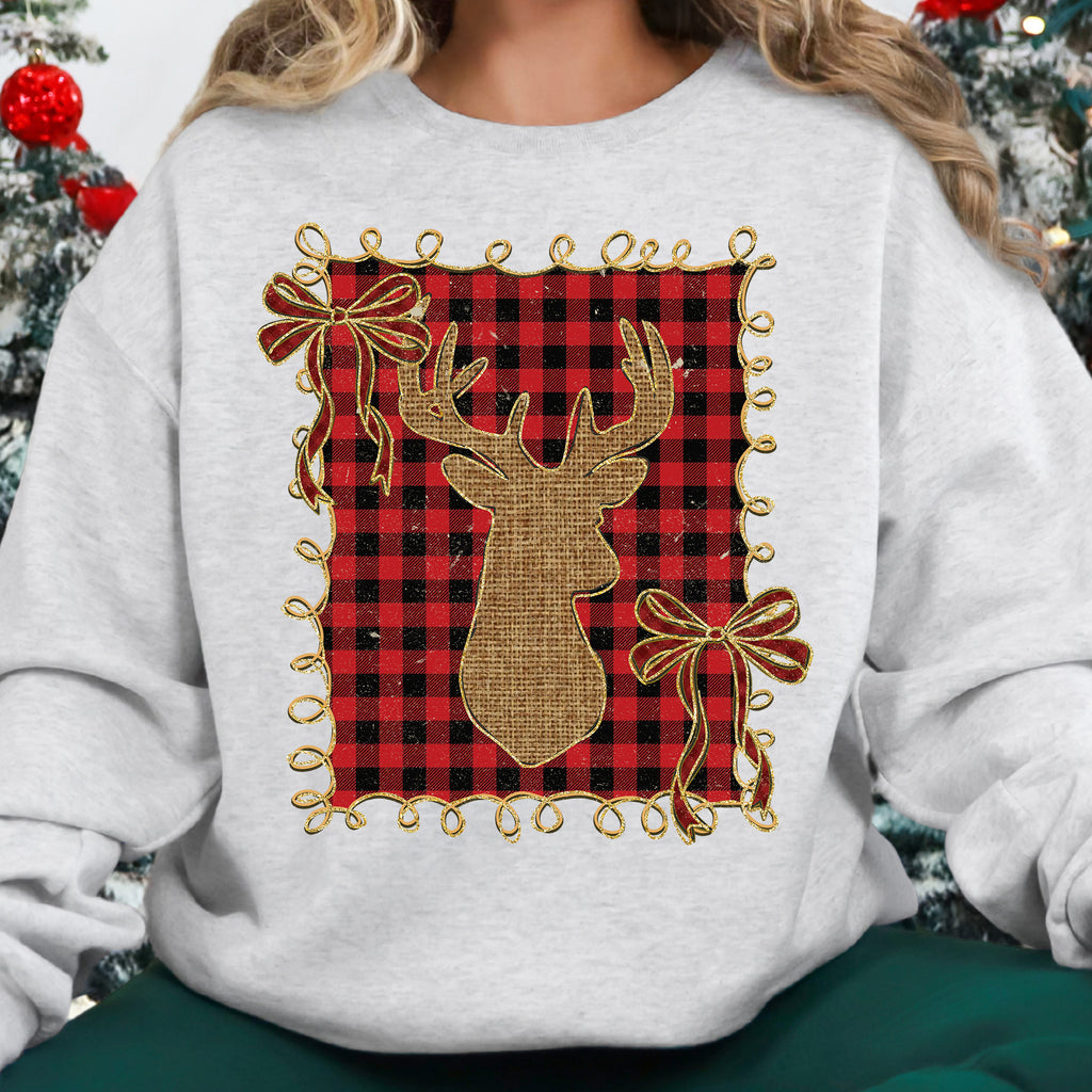 Plaid Christmas Reindeer Coquette PNG