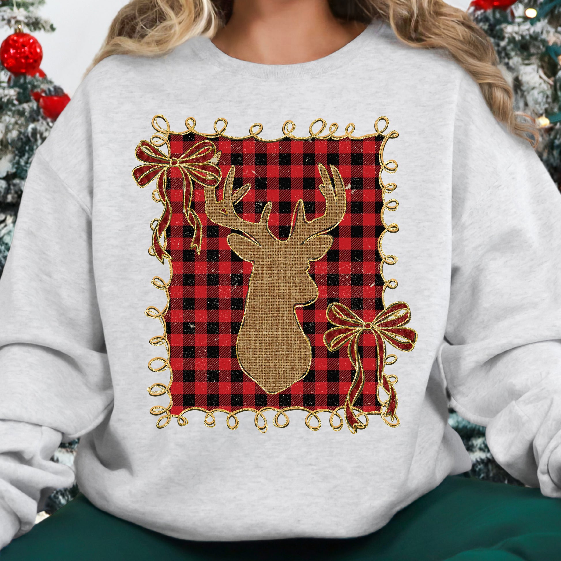 Plaid Christmas Reindeer Coquette PNG