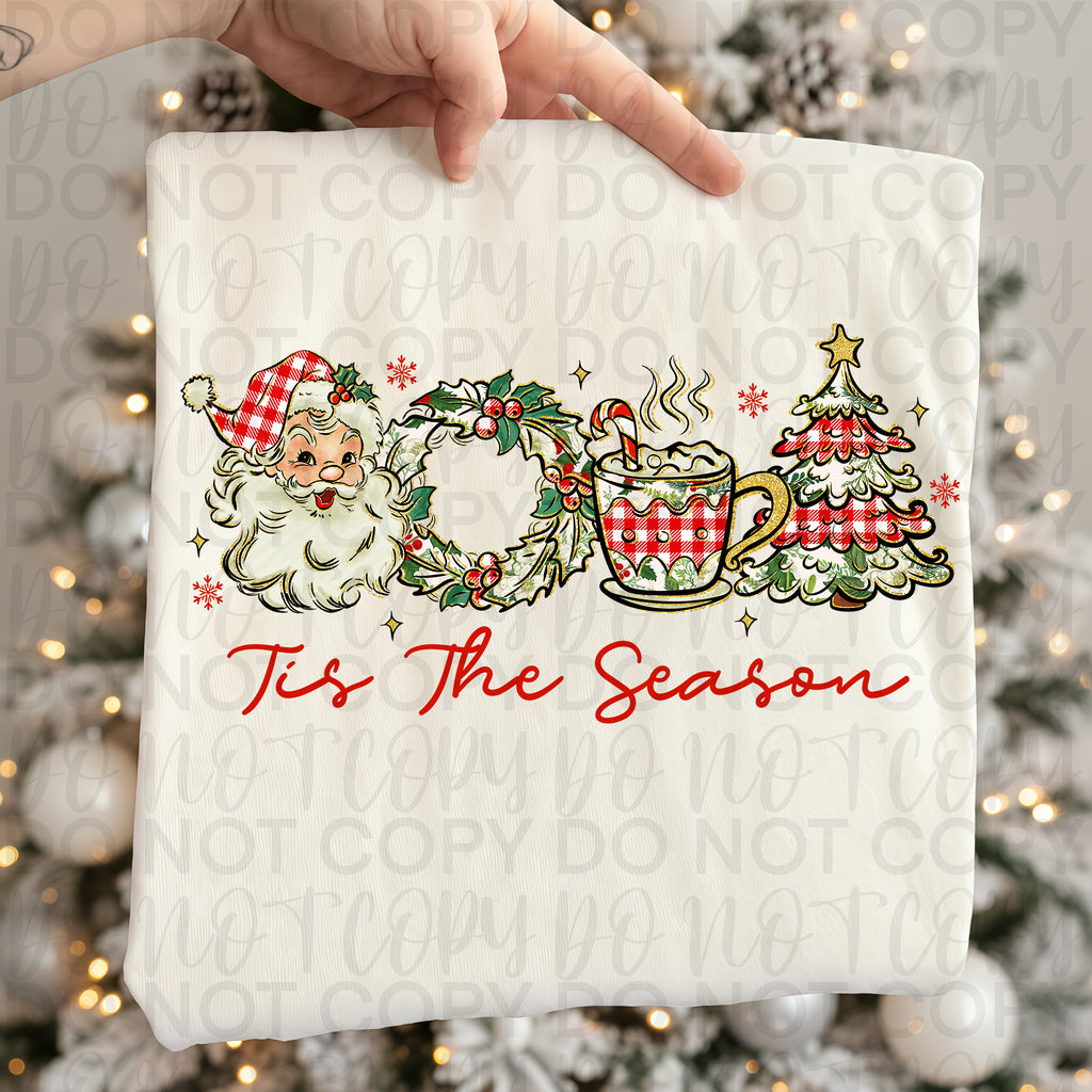 Retro Christmas Tis the Season PNG, Retro Santa, Plaid Christmas