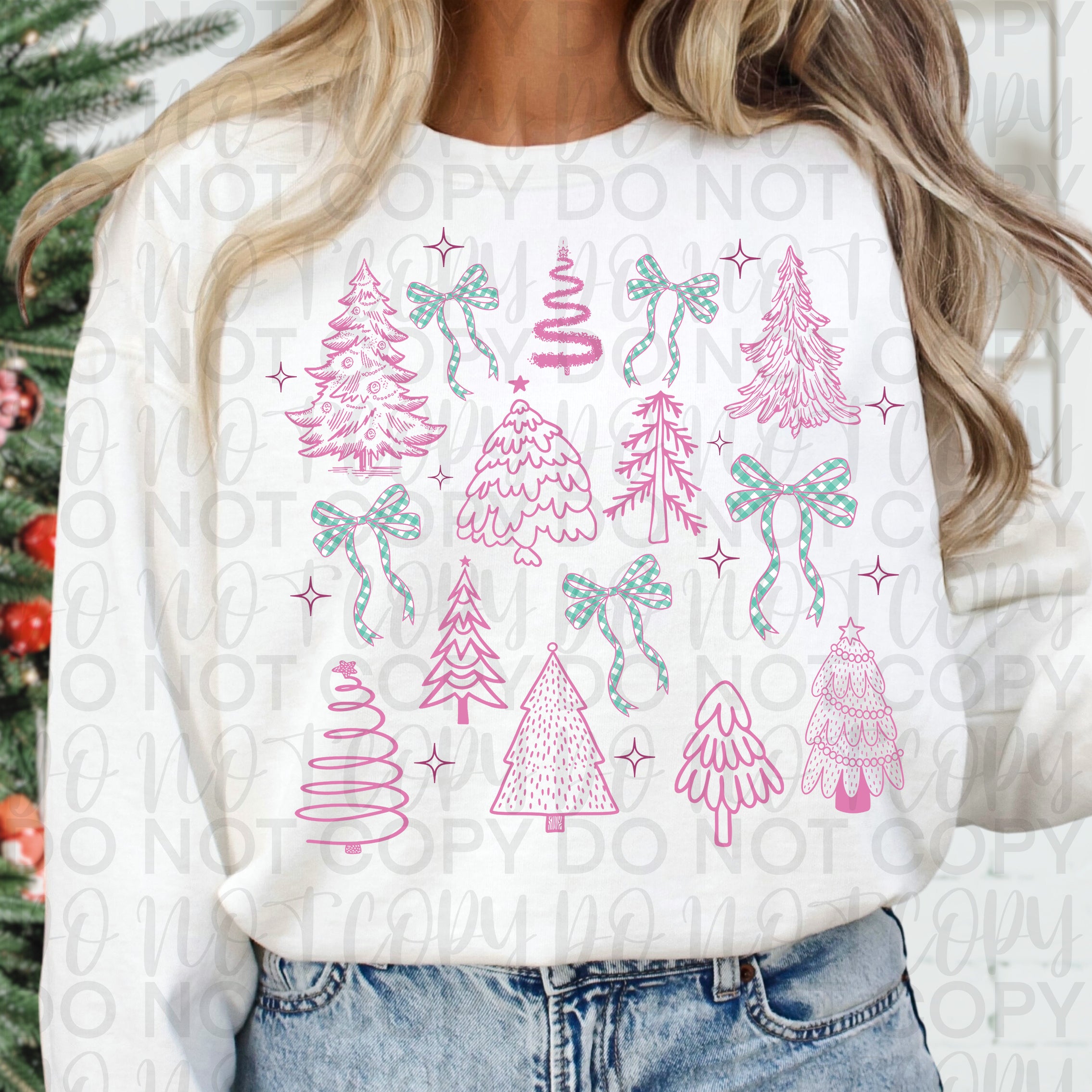 Pink Christmas Tree Doodle Coquette PNG