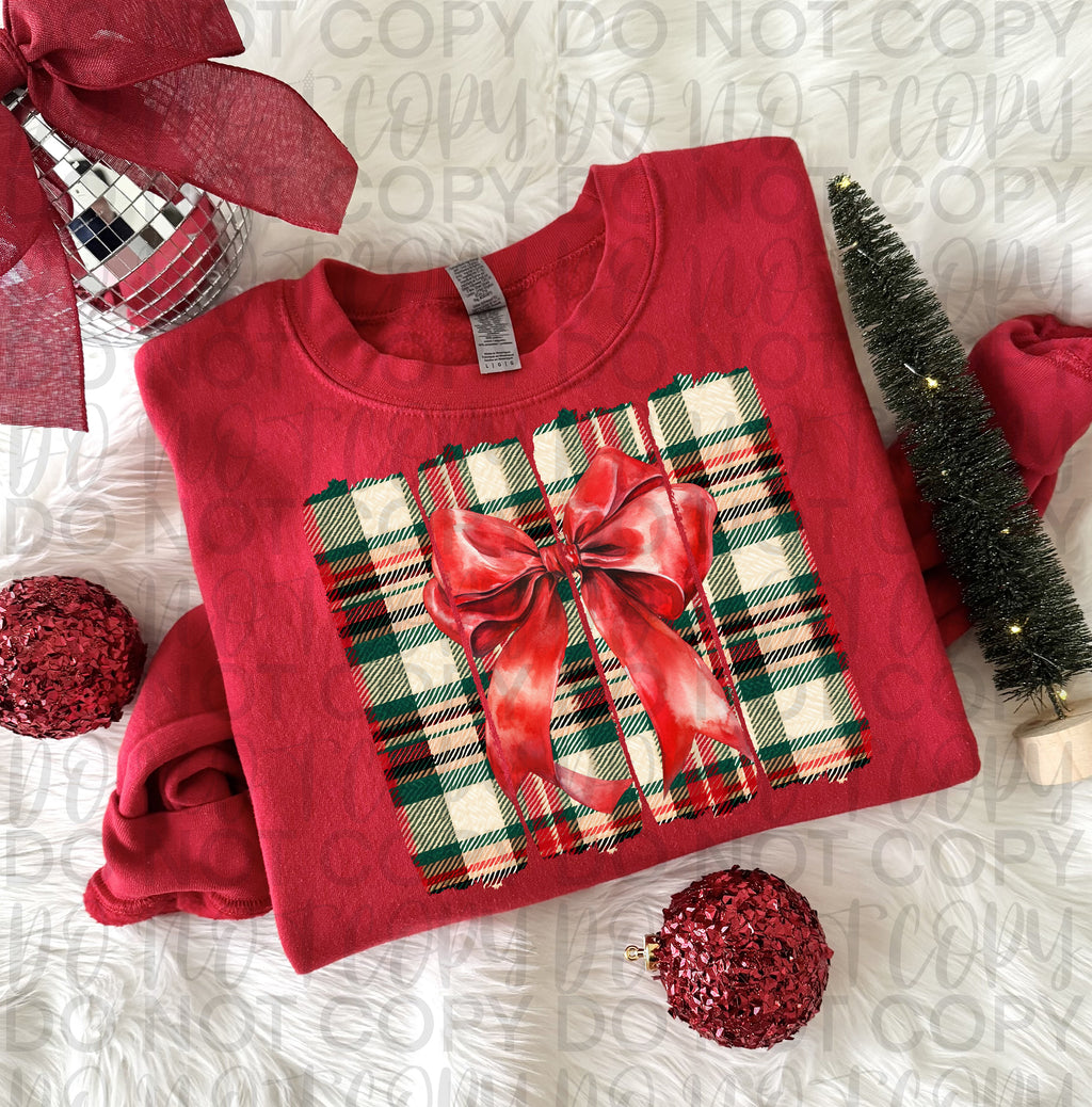Plaid Christmas Bow Brushstroke PNG