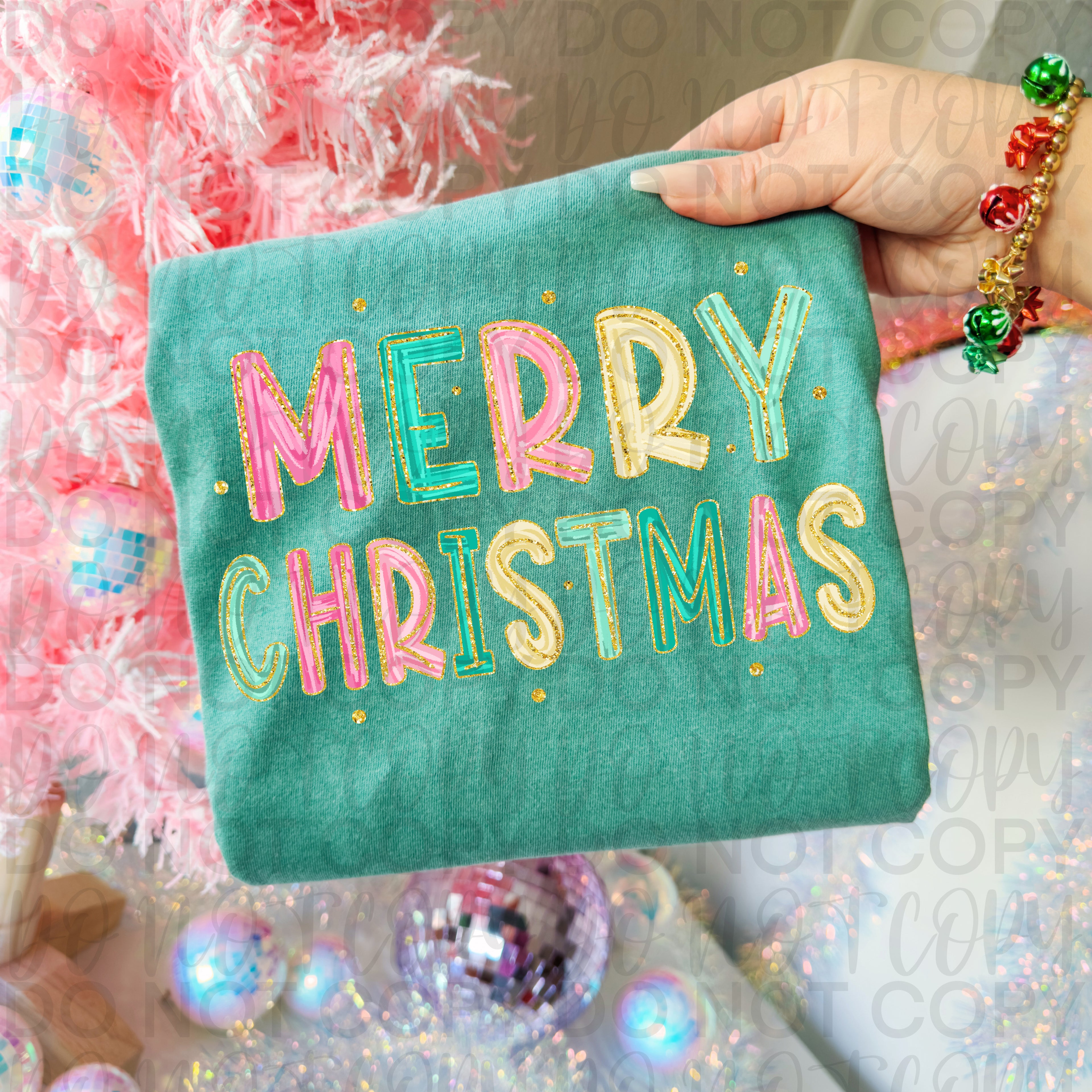 Pink Merry Christmas Doodle PNG