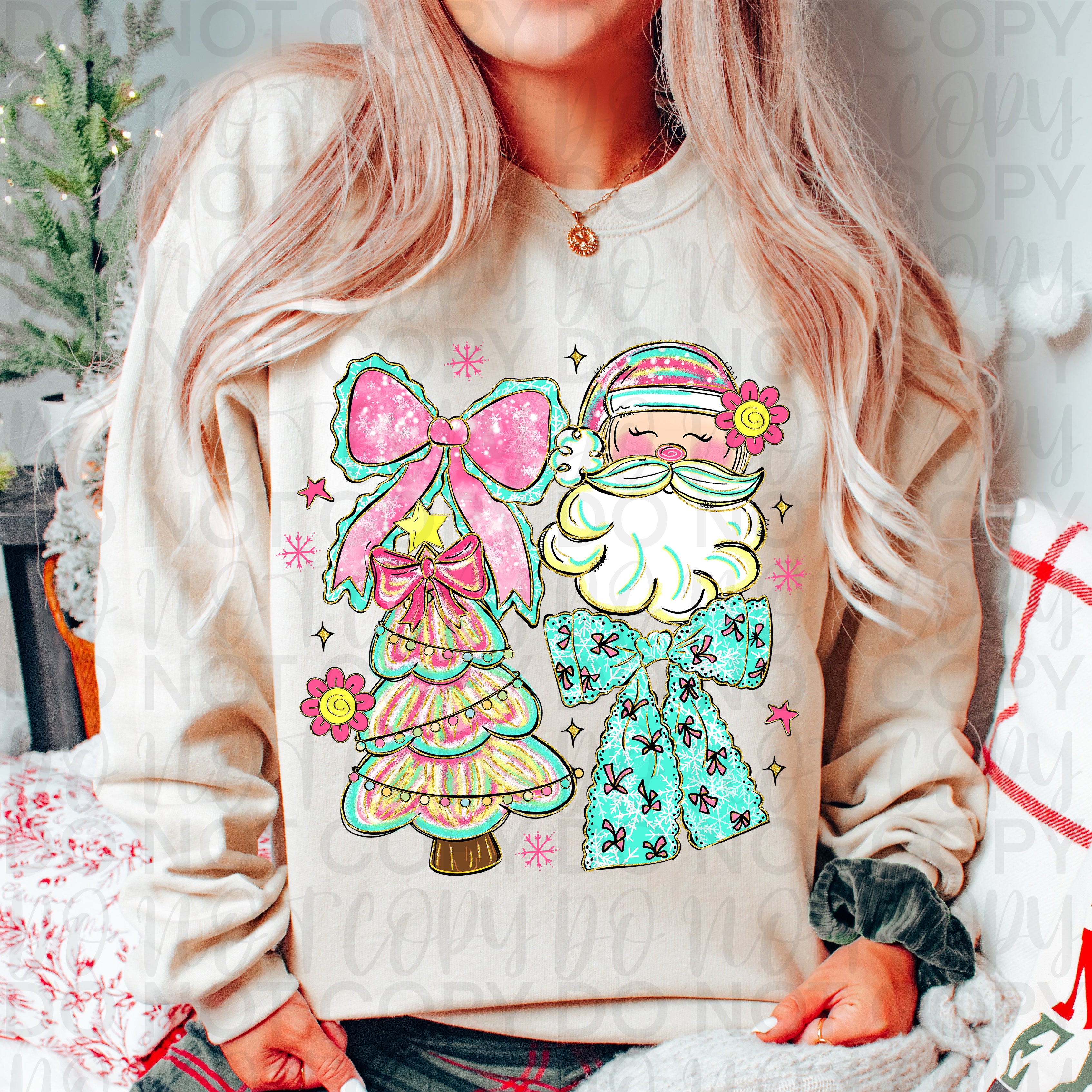 Pink Santa Christmas Coquette PNG