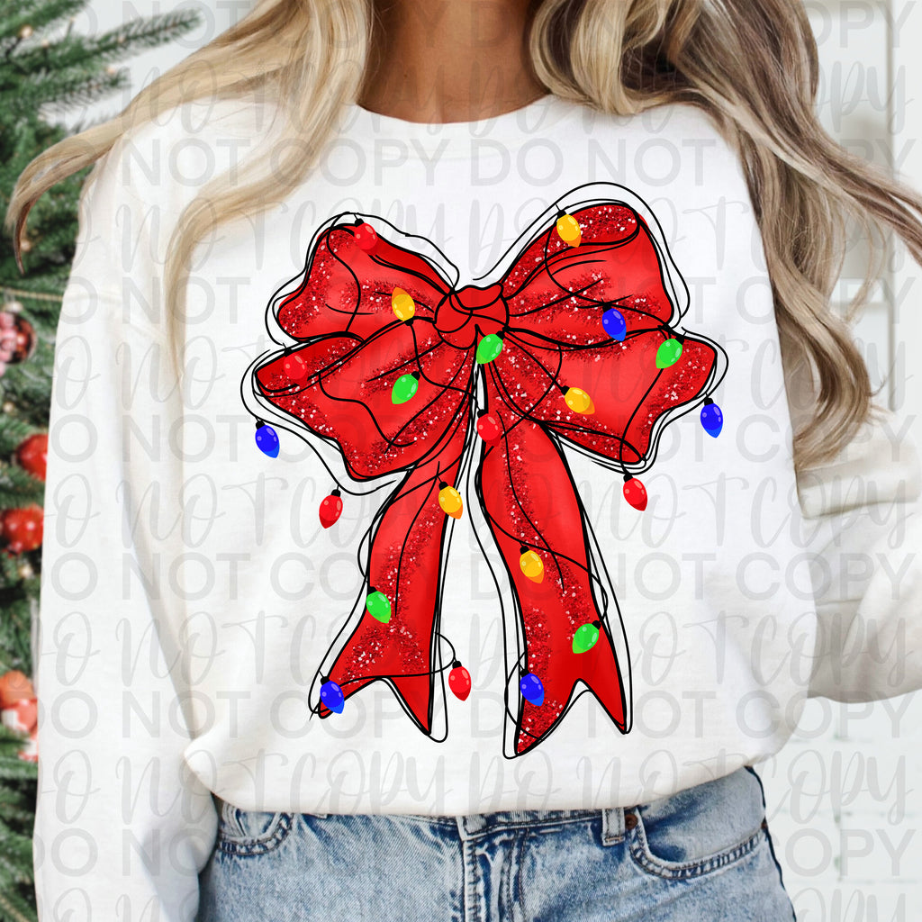 Christmas Lights Coquette Bow PNG