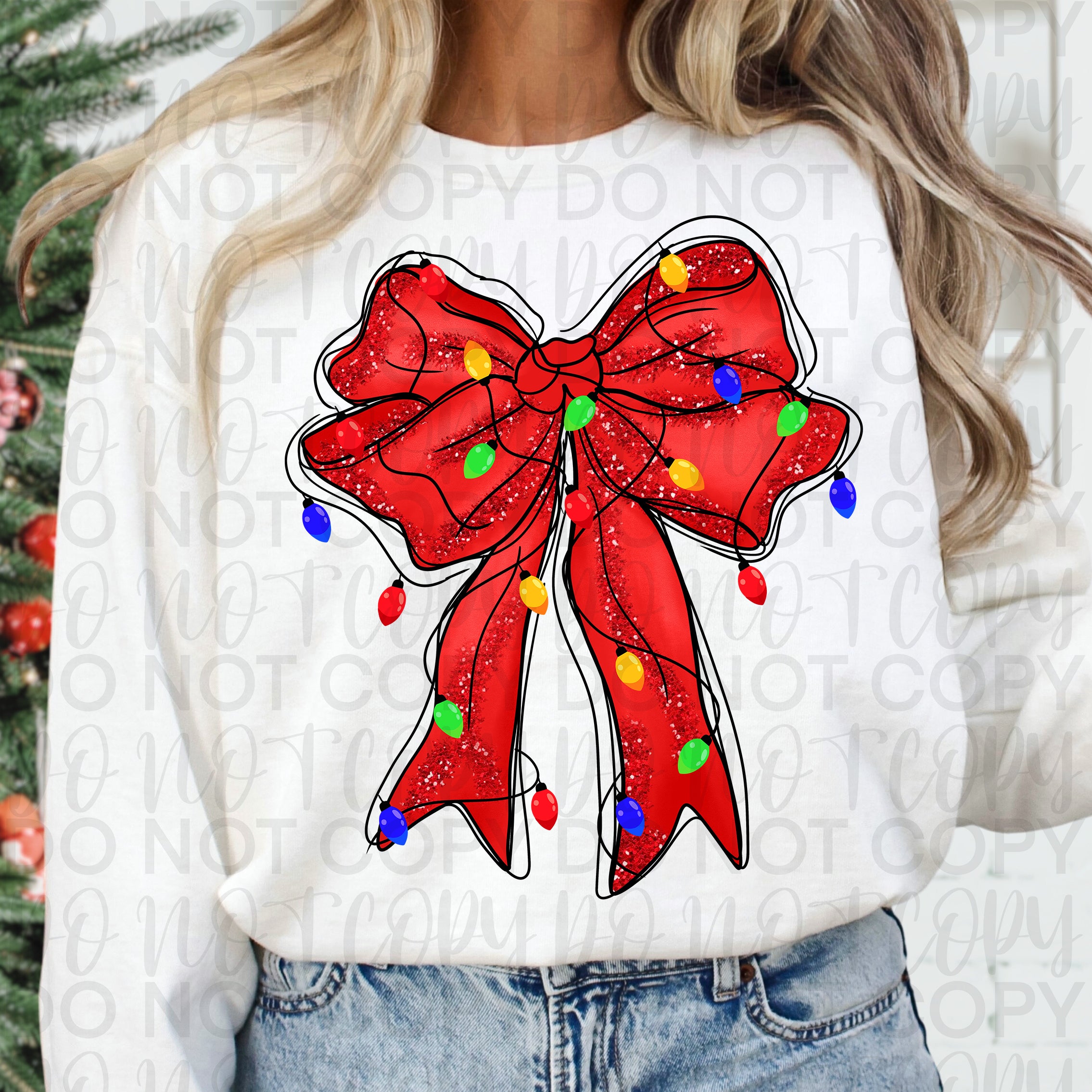 Christmas Lights Coquette Bow PNG