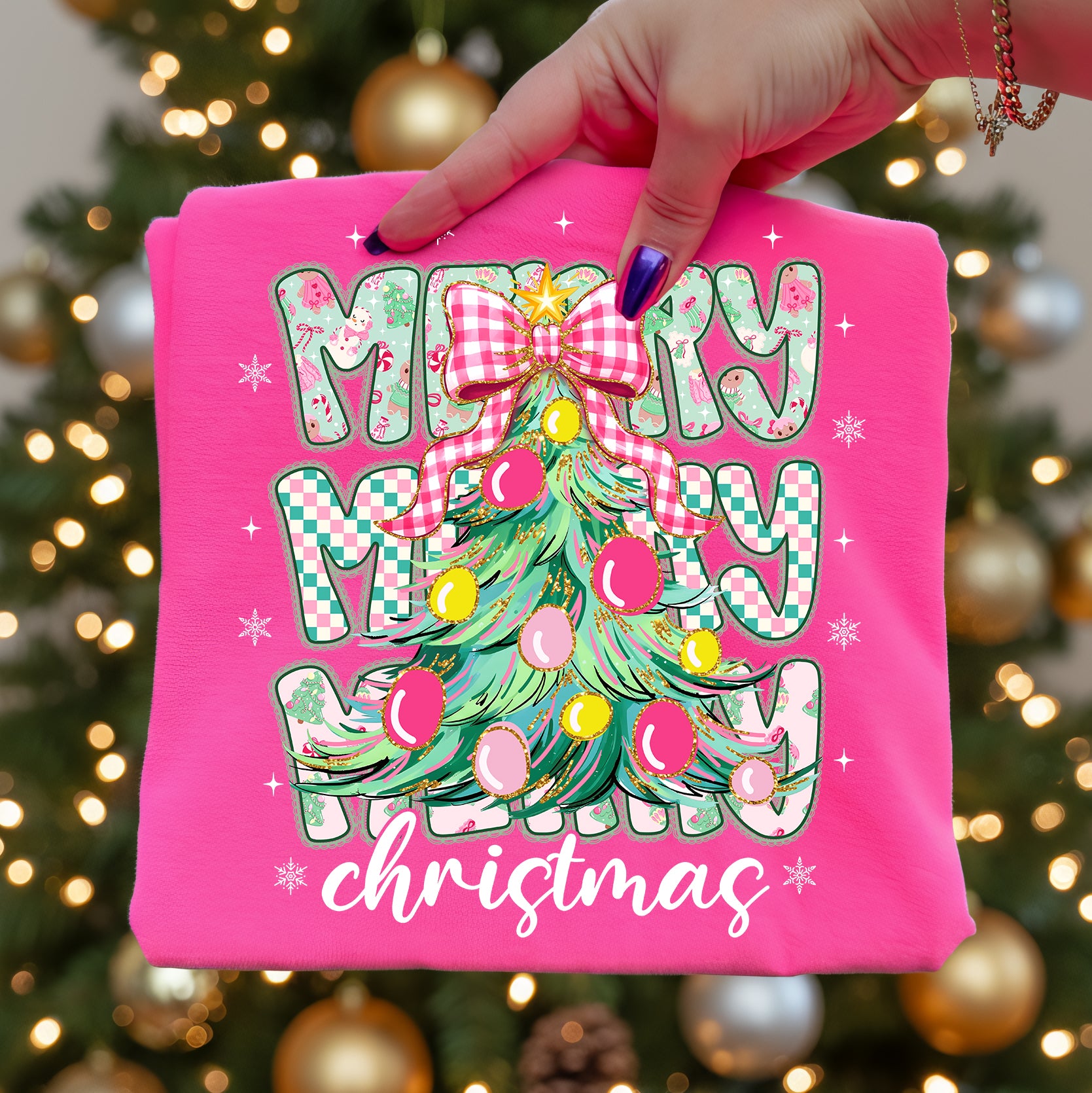 Preppy Pink Merry Christmas PNG