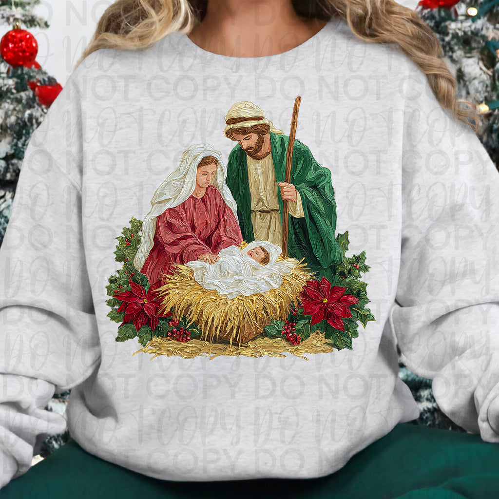 Painted Christian Christmas Nativity Scene PNG