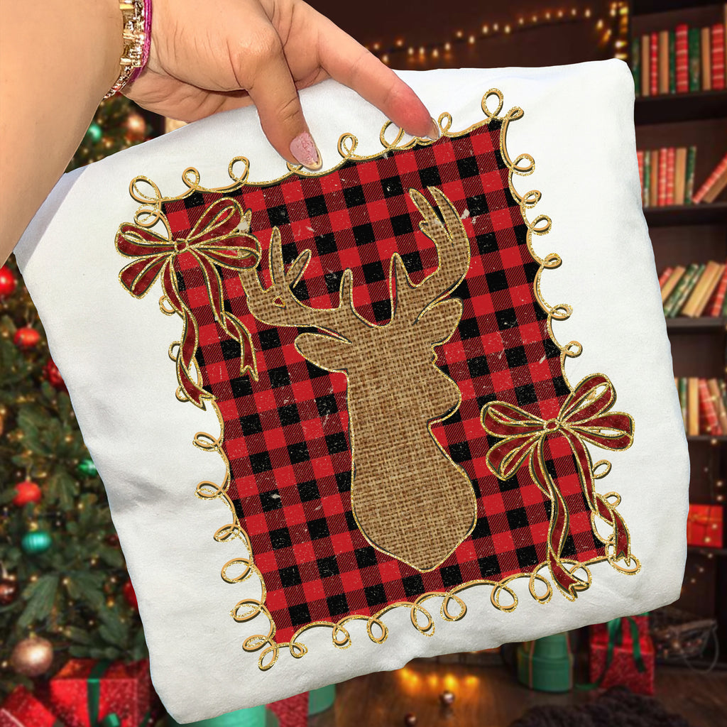 Plaid Christmas Reindeer Coquette PNG
