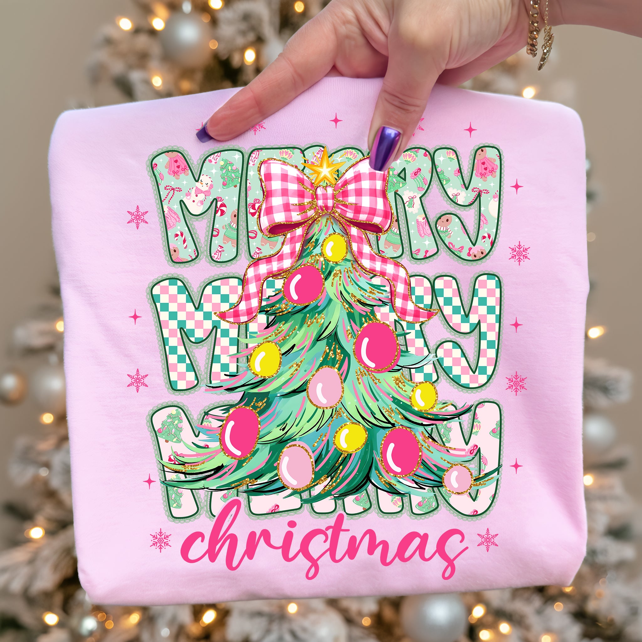 Preppy Pink Merry Christmas PNG