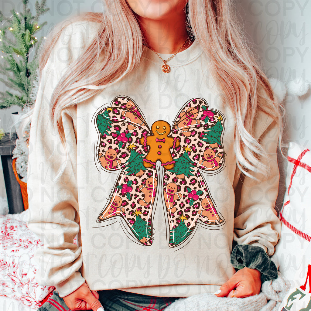 Leopard Christmas Gingerbread Bow PNG