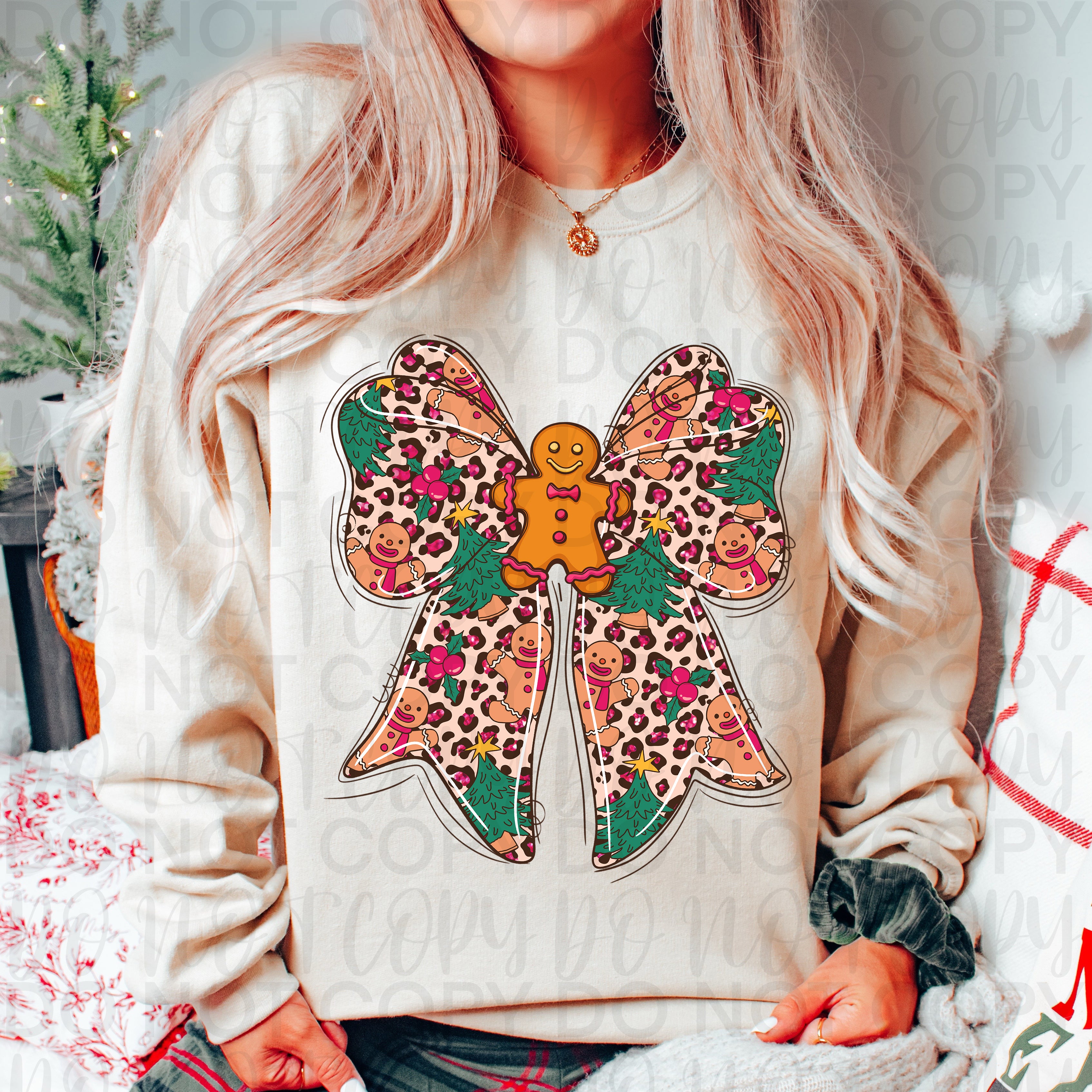 Leopard Christmas Gingerbread Bow PNG