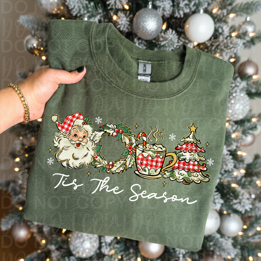 Retro Christmas Tis the Season PNG, Retro Santa, Plaid Christmas