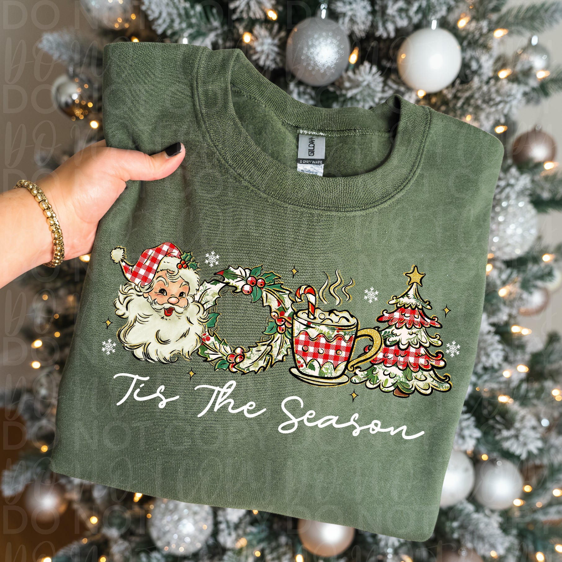 Retro Christmas Tis the Season PNG, Retro Santa, Plaid Christmas