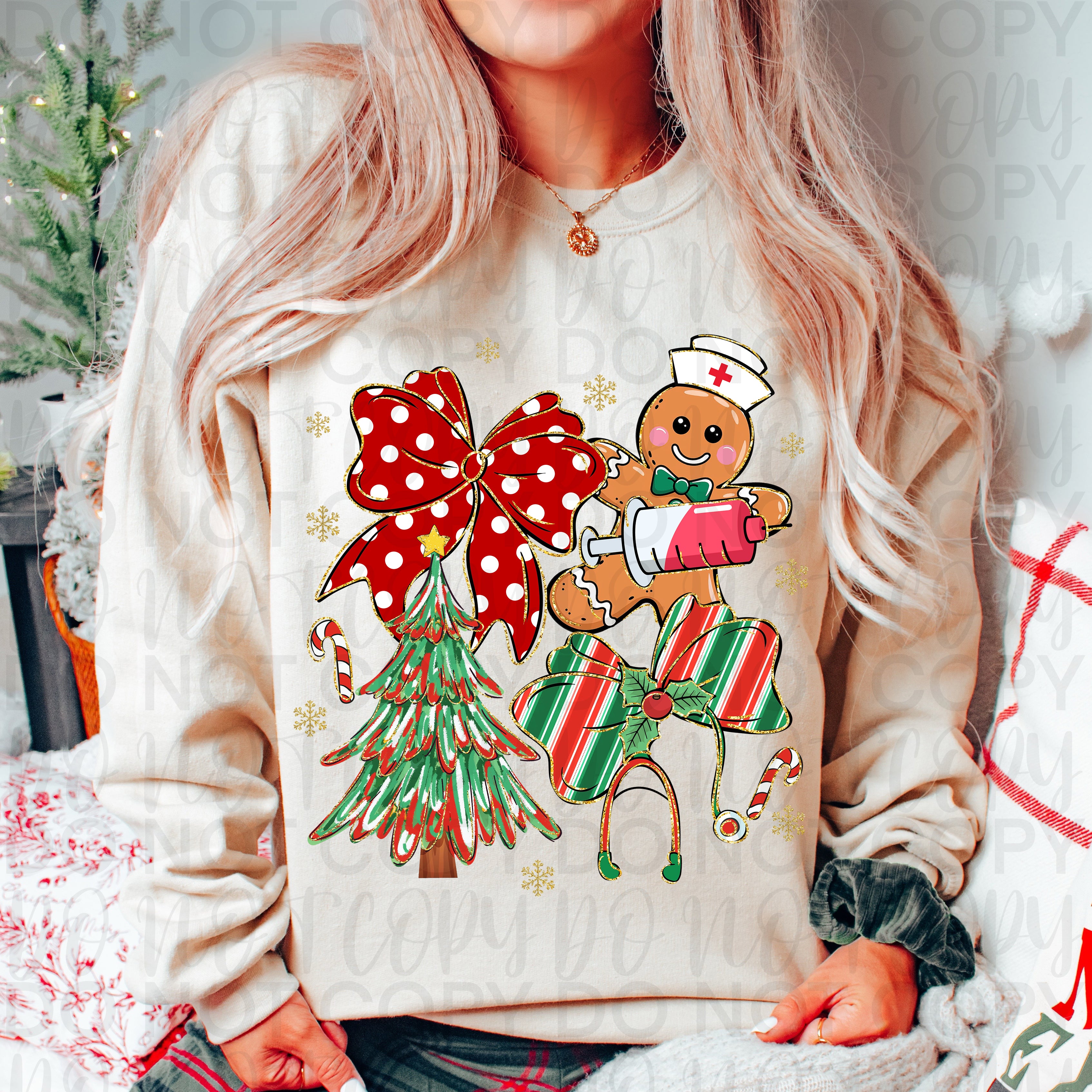 Coquette Nurse Christmas Gingerbread PNG