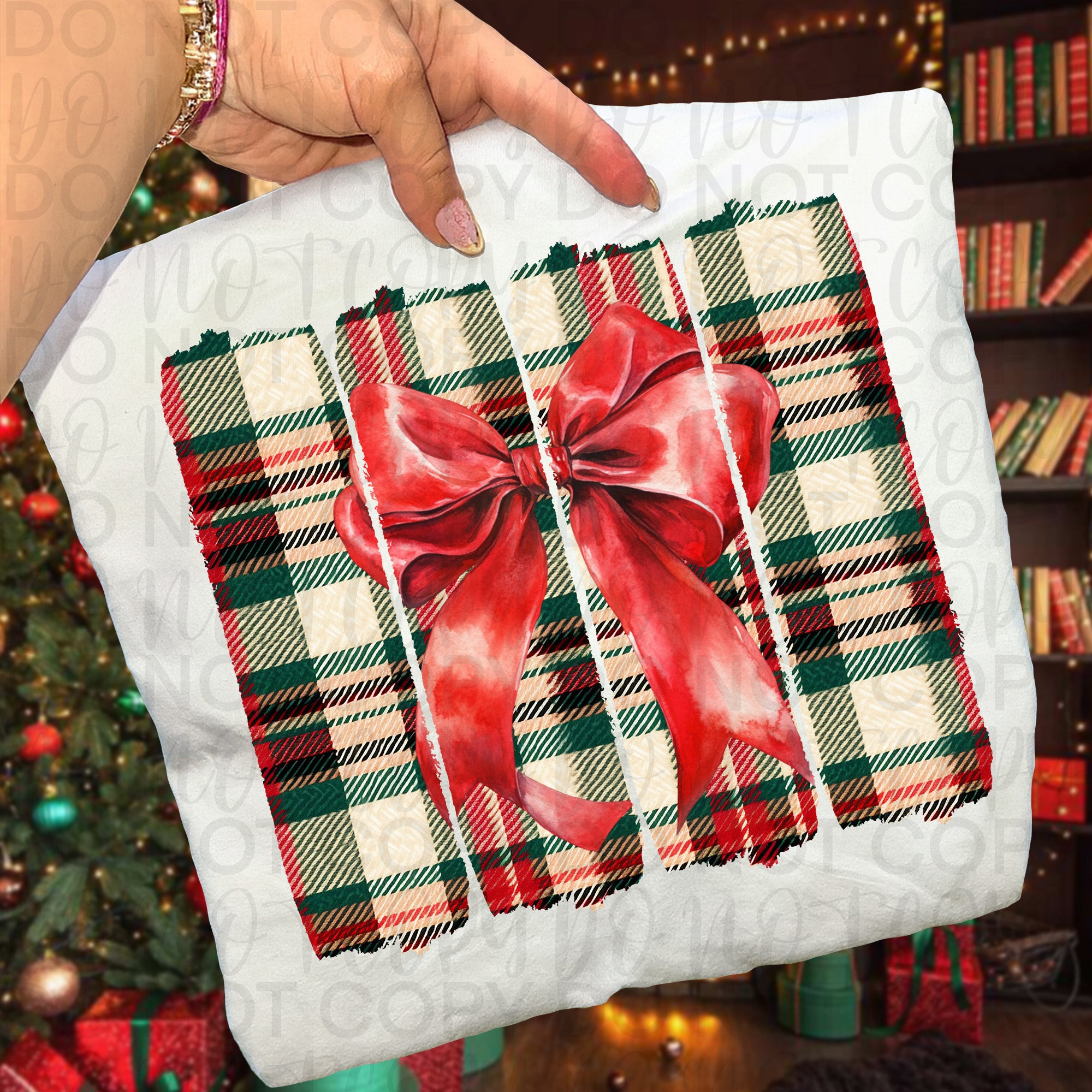 Plaid Christmas Bow Brushstroke PNG